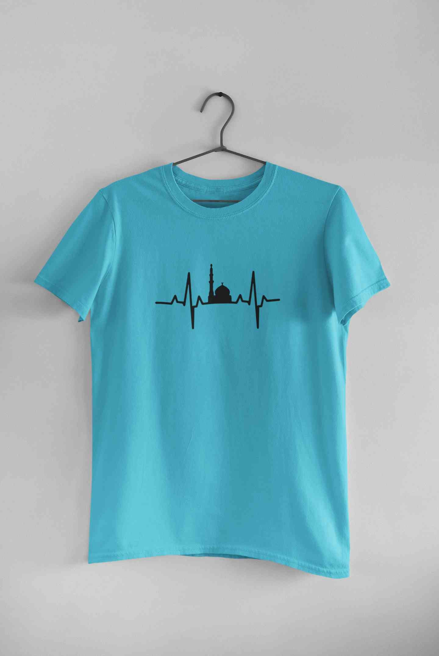 Muslim Heartbeat Islamic Mosque Worship Place Mens Half Sleeves T-shirt- FunkyTeesClub