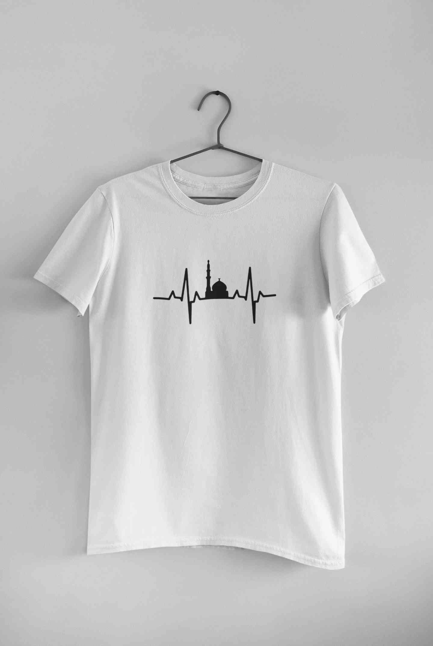 Muslim Heartbeat Islamic Mosque Worship Place Mens Half Sleeves T-shirt- FunkyTeesClub