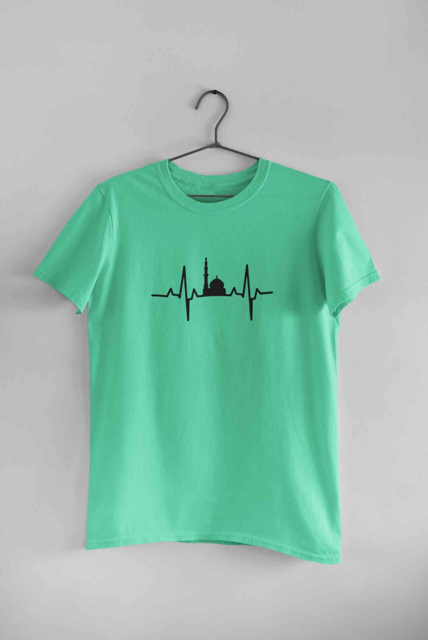Muslim Heartbeat Islamic Mosque Worship Place Mens Half Sleeves T-shirt- FunkyTeesClub