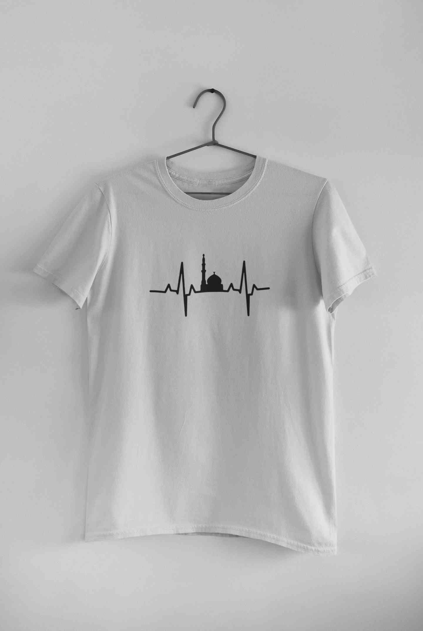 Muslim Heartbeat Islamic Mosque Worship Place Mens Half Sleeves T-shirt- FunkyTeesClub