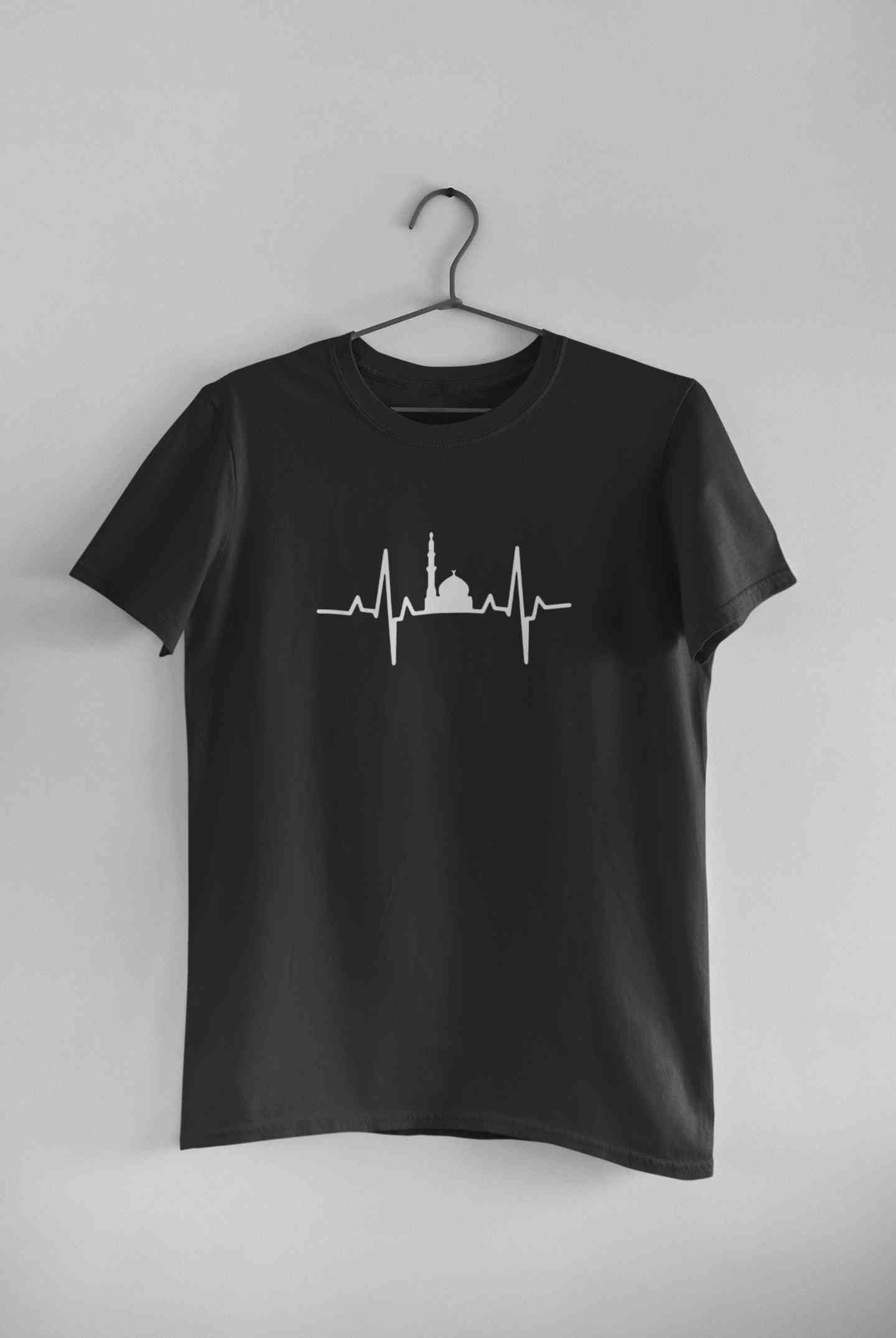 Muslim Heartbeat Islamic Mosque Worship Place Mens Half Sleeves T-shirt- FunkyTeesClub
