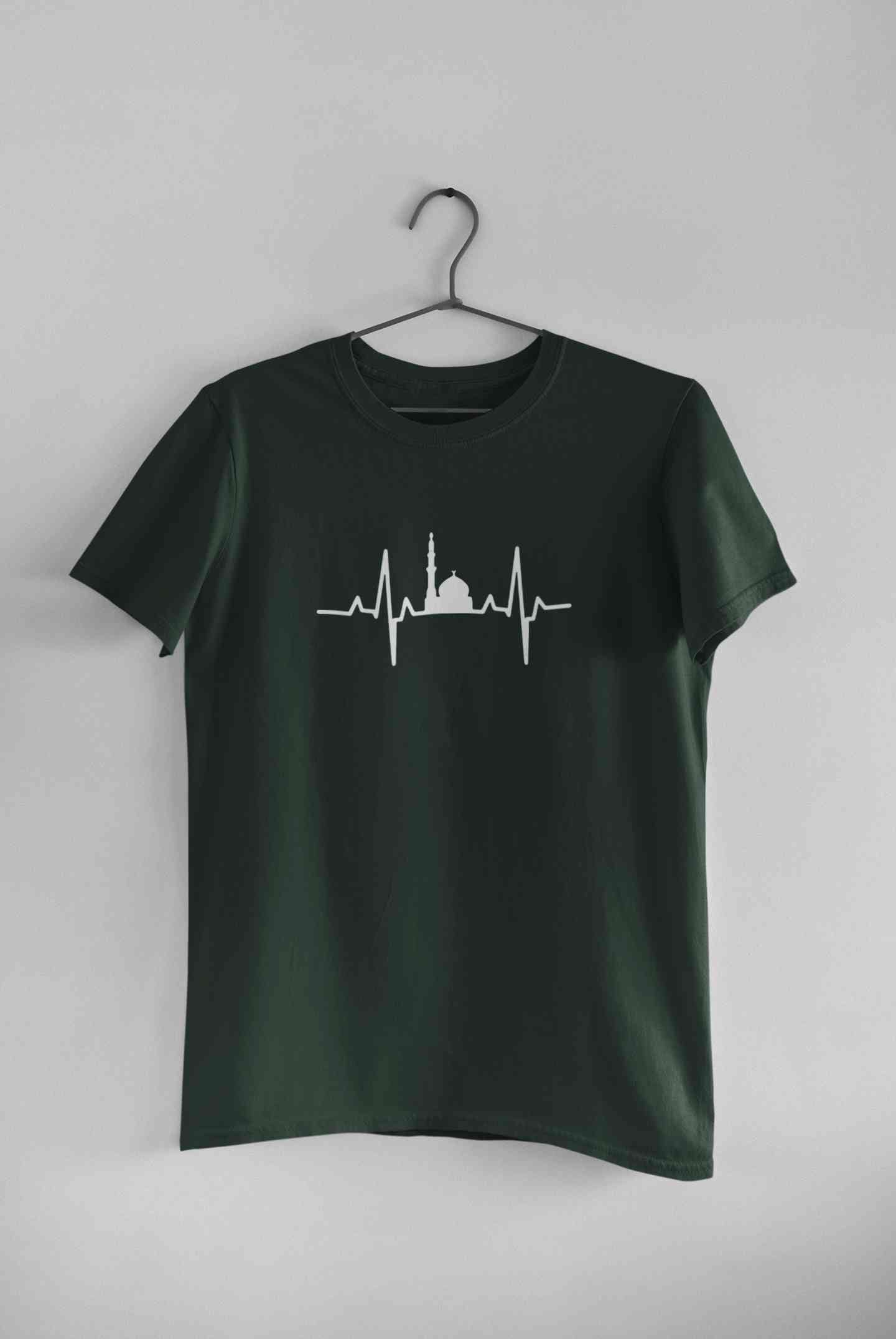 Muslim Heartbeat Islamic Mosque Worship Place Mens Half Sleeves T-shirt- FunkyTeesClub