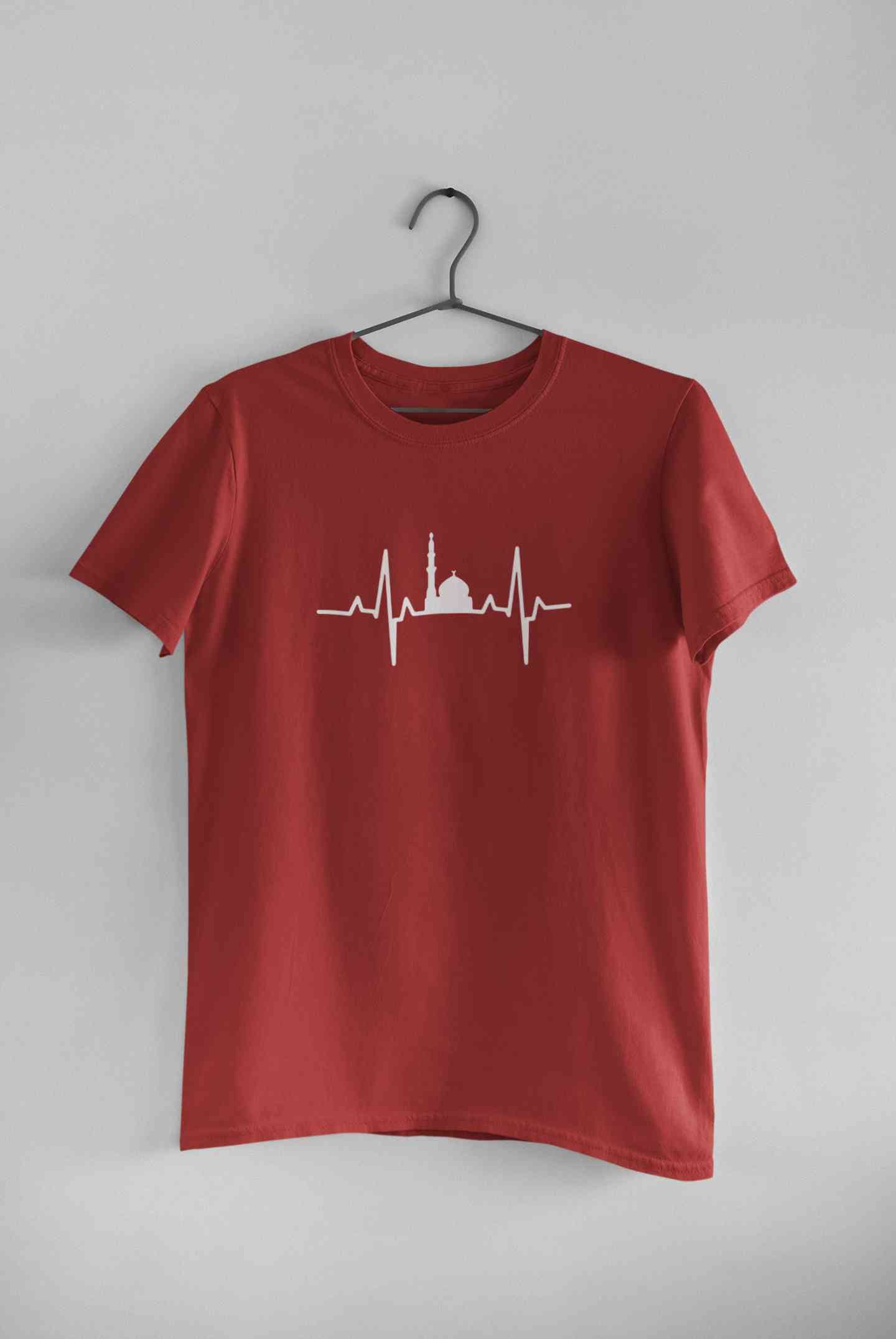 Muslim Heartbeat Islamic Mosque Worship Place Mens Half Sleeves T-shirt- FunkyTeesClub