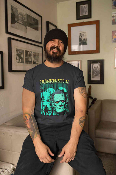 Horror Theme Frankenstein Mens Half Sleeves T-shirt- FunkyTeesClub