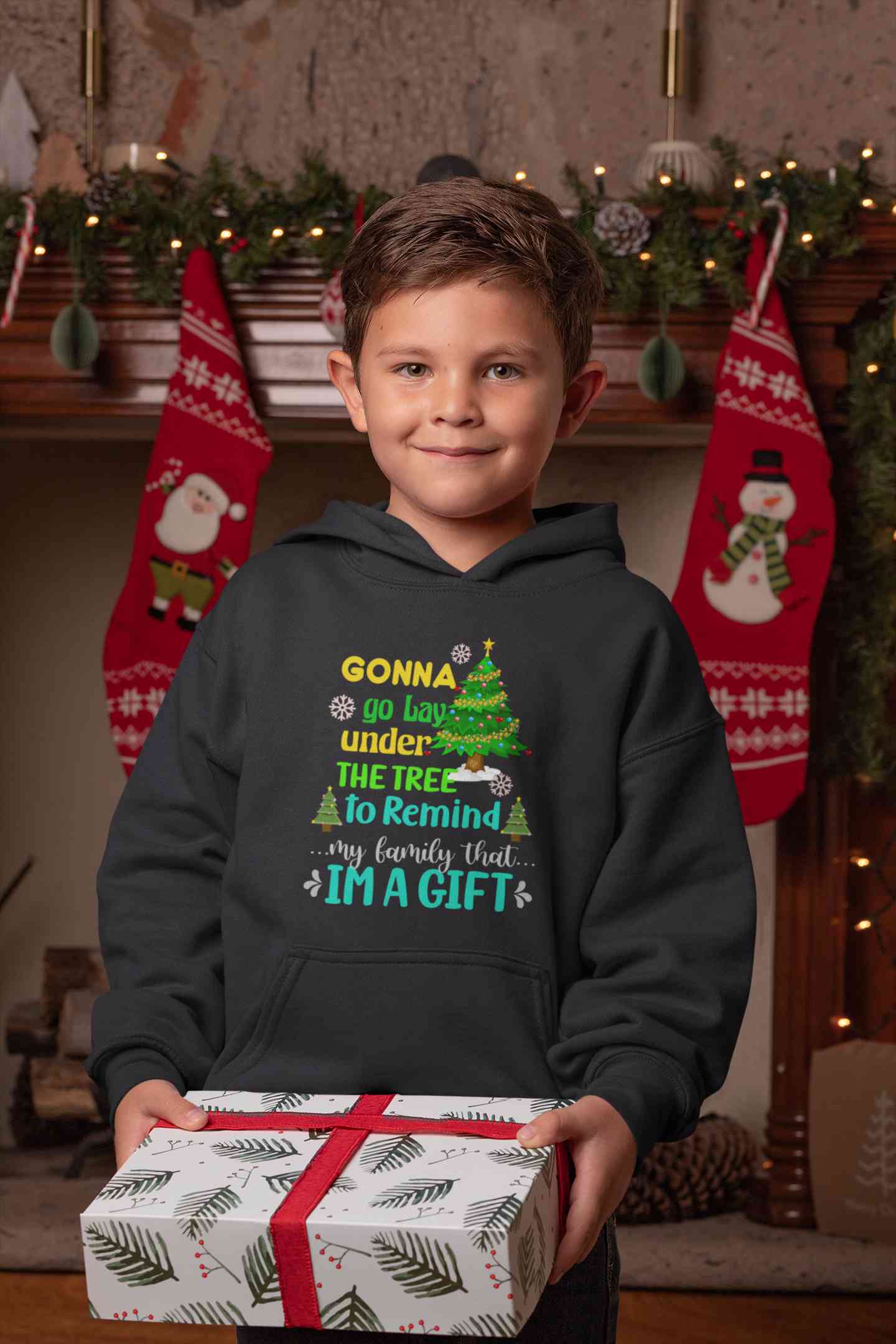 Gift Under Christmas Tree Boy Hoodies-FunkyTeesClub