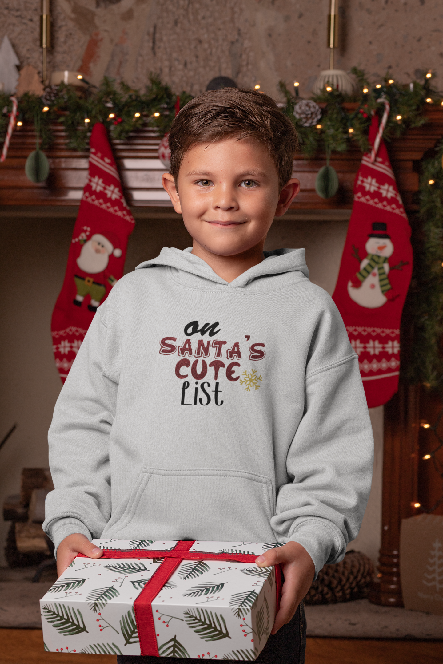 On Santas Cute List Christmas Boy Hoodies-FunkyTeesClub