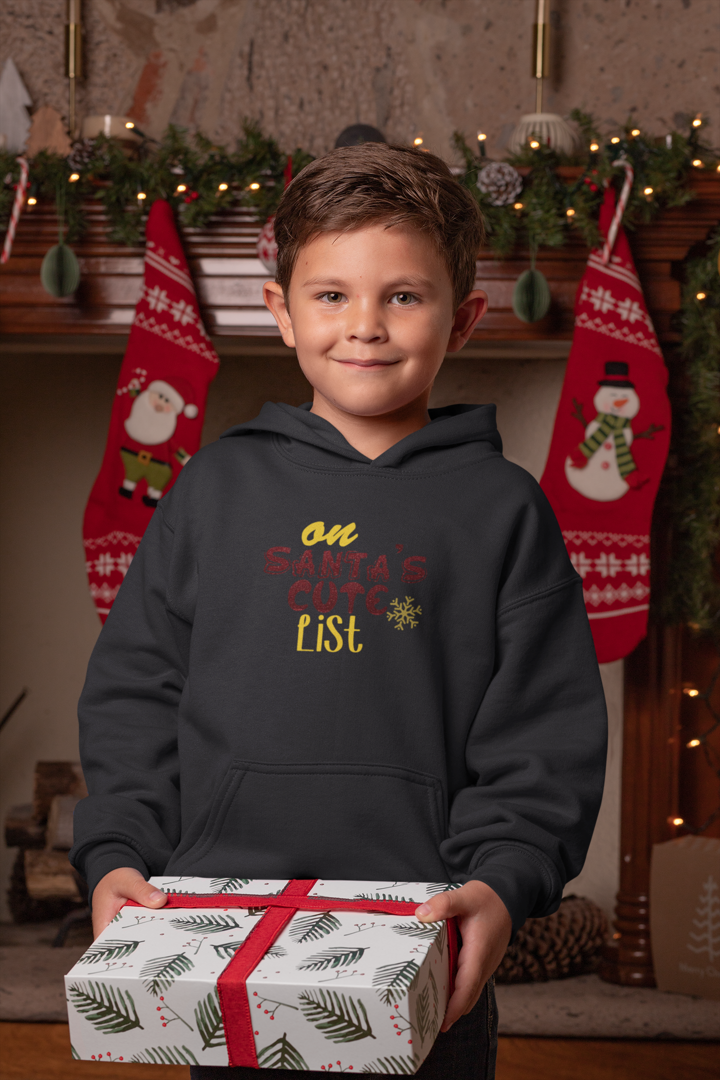On Santas Cute List Christmas Boy Hoodies-FunkyTeesClub