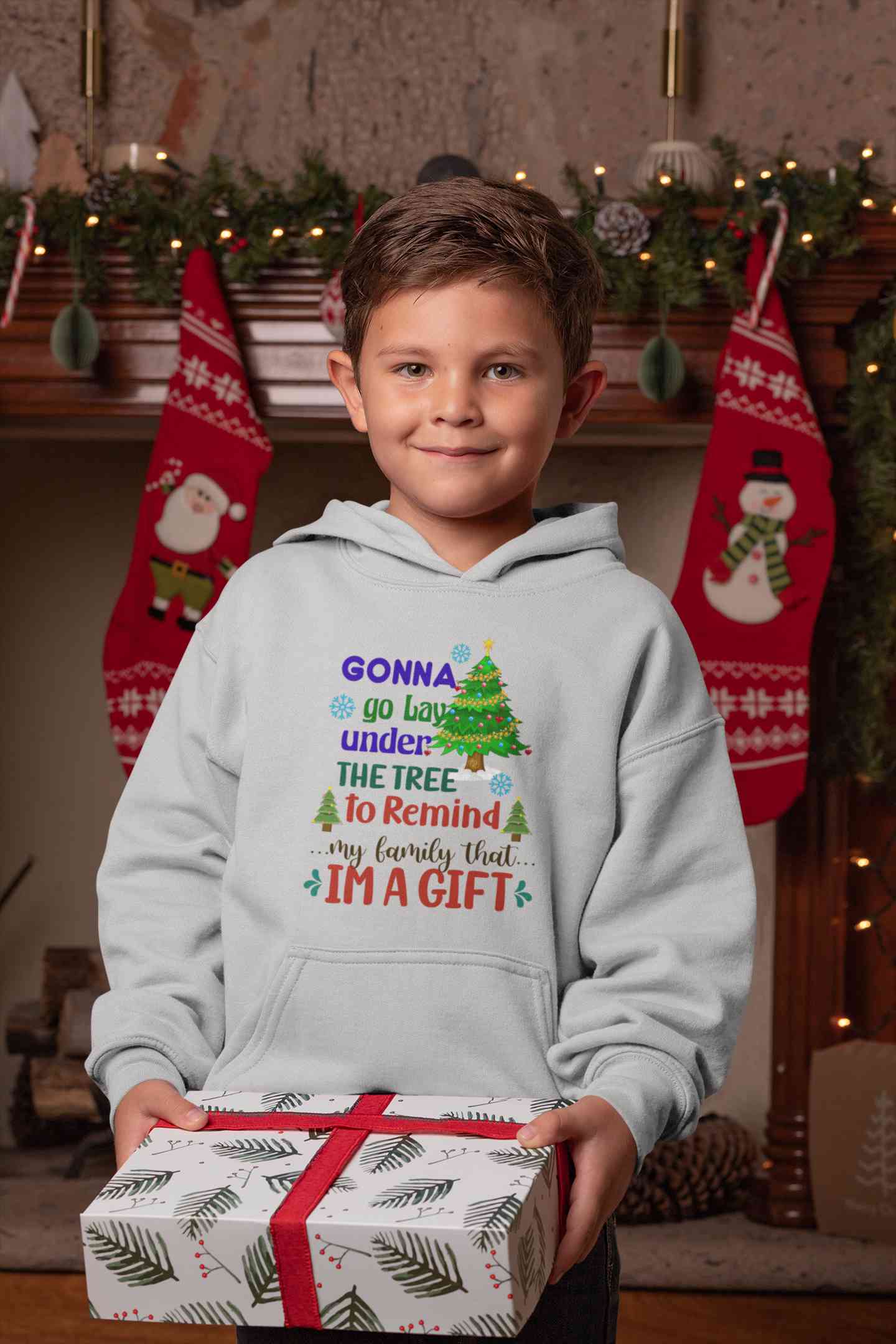 Gift Under Christmas Tree Boy Hoodies-FunkyTeesClub