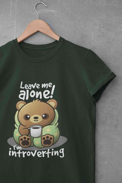 Leave Me Alone I Am Introverting Graphic Funny Quotes Women Half Sleeves T-shirt- FunkyTeesClub