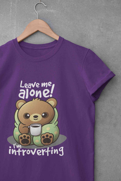 Leave Me Alone I Am Introverting Graphic Funny Quotes Women Half Sleeves T-shirt- FunkyTeesClub