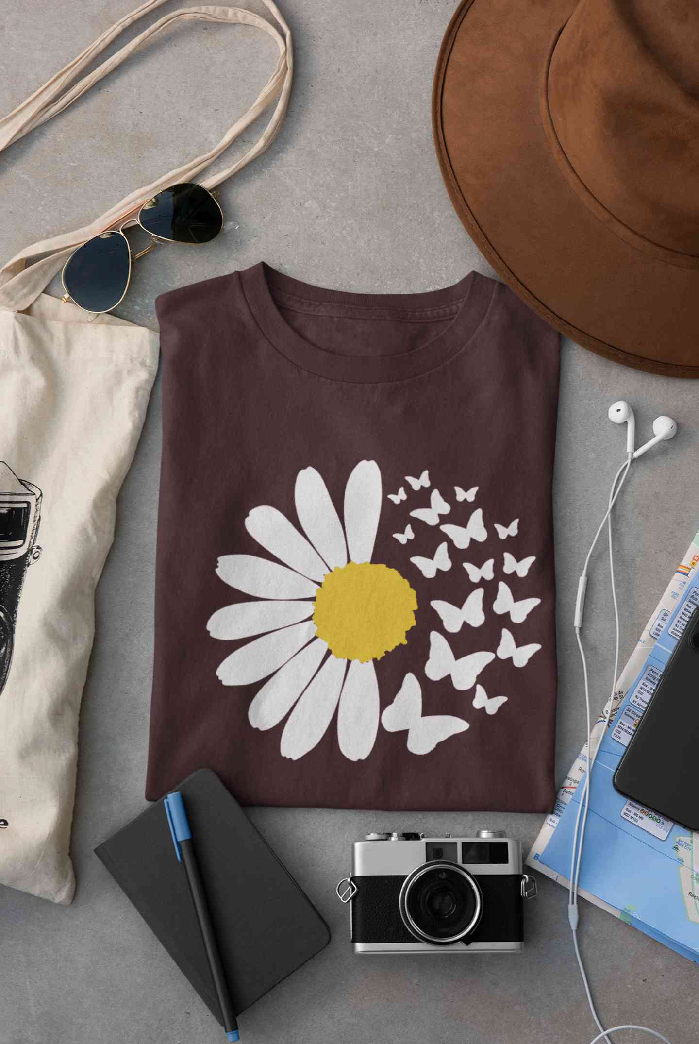 Cute Butterfly Daizy Graphic Women Half Sleeves T-shirt- FunkyTeesClub