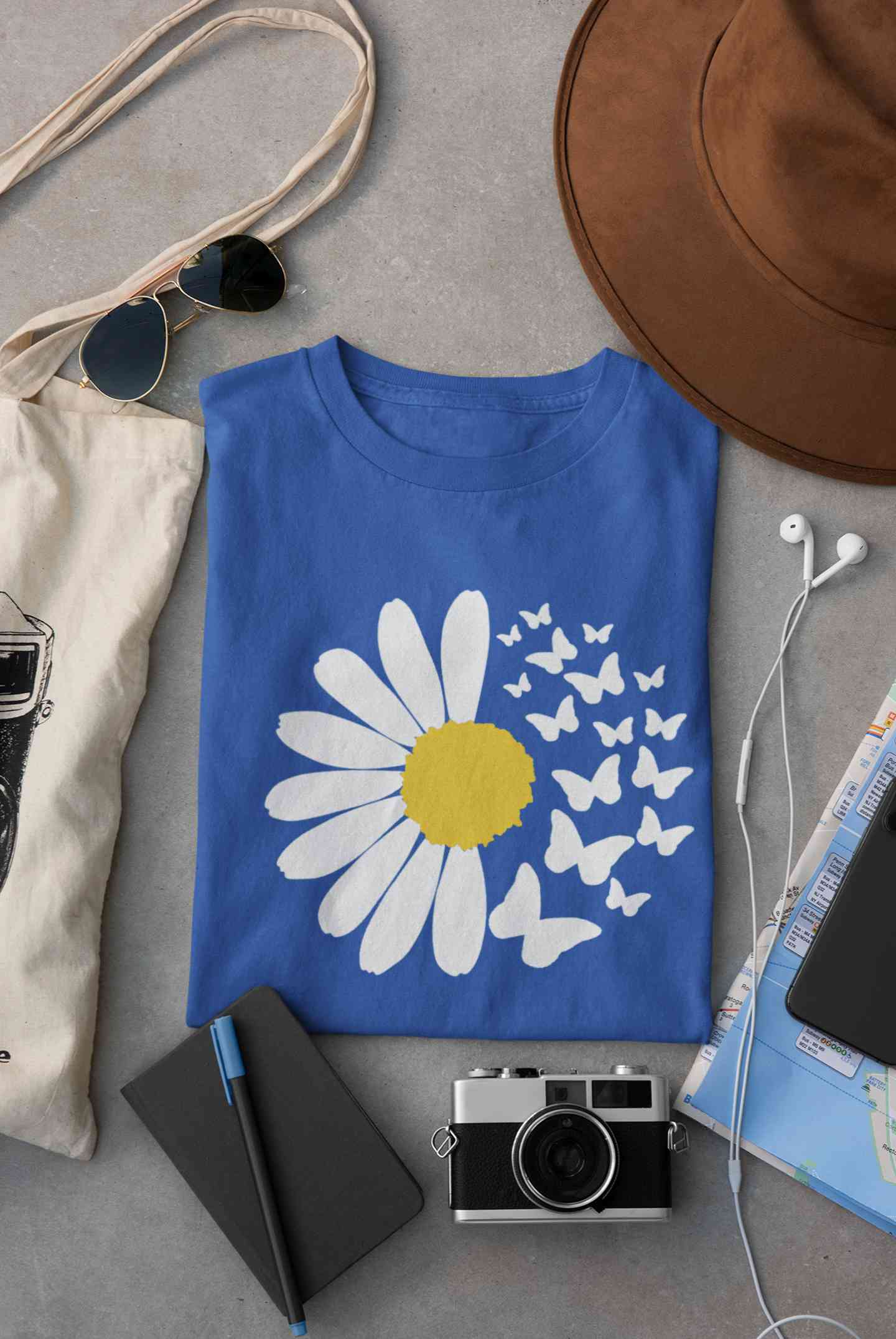 Cute Butterfly Daizy Graphic Women Half Sleeves T-shirt- FunkyTeesClub