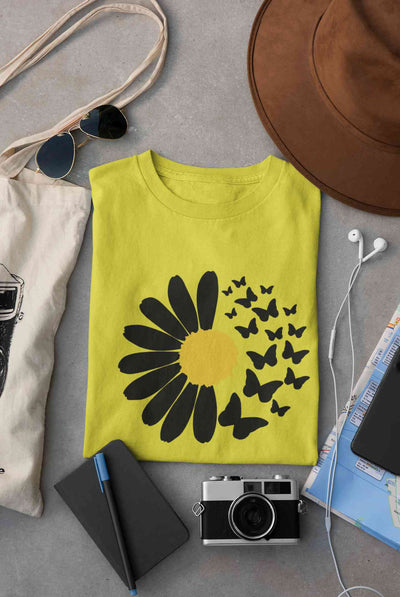Cute Butterfly Daizy Graphic Women Half Sleeves T-shirt- FunkyTeesClub