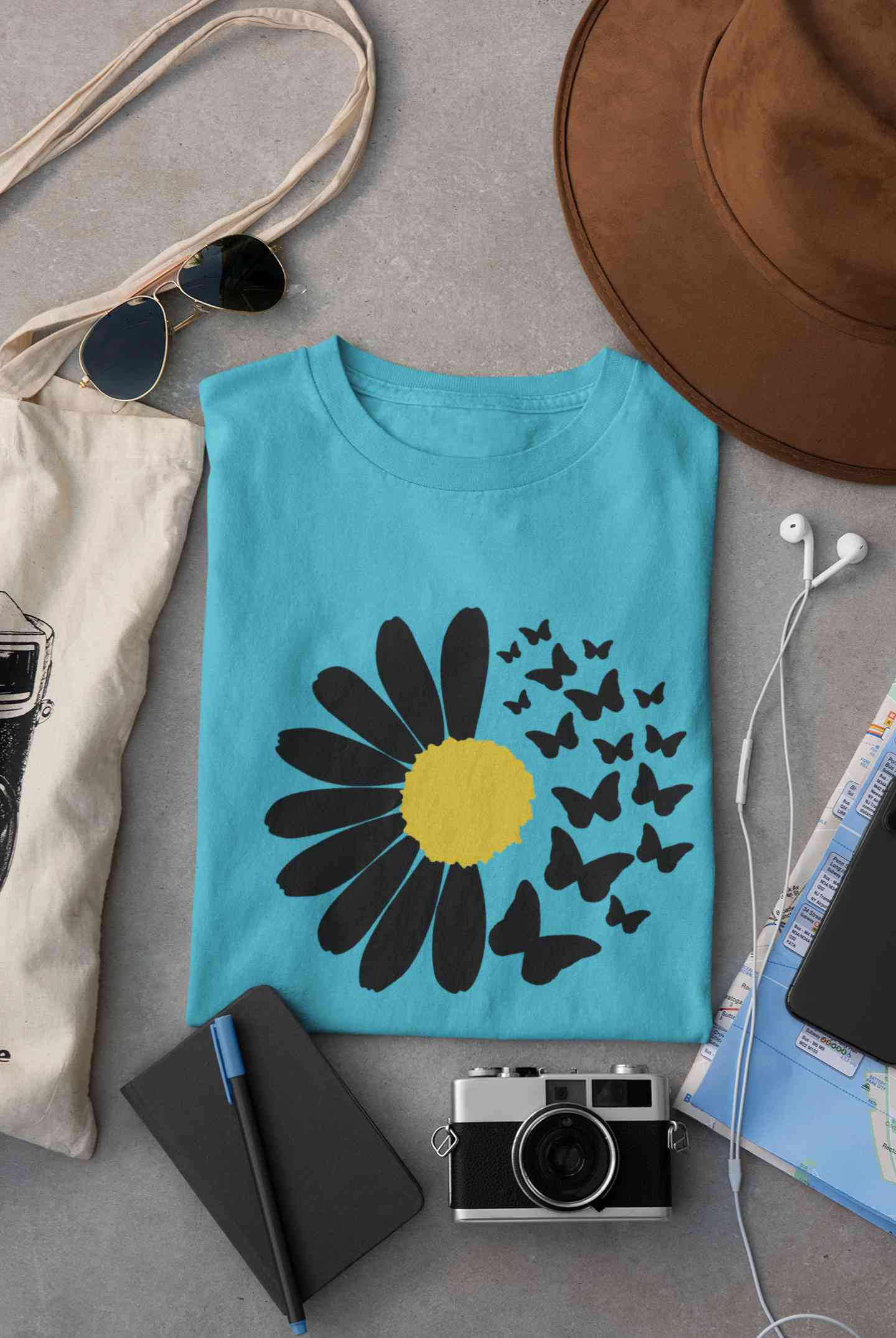 Cute Butterfly Daizy Graphic Women Half Sleeves T-shirt- FunkyTeesClub