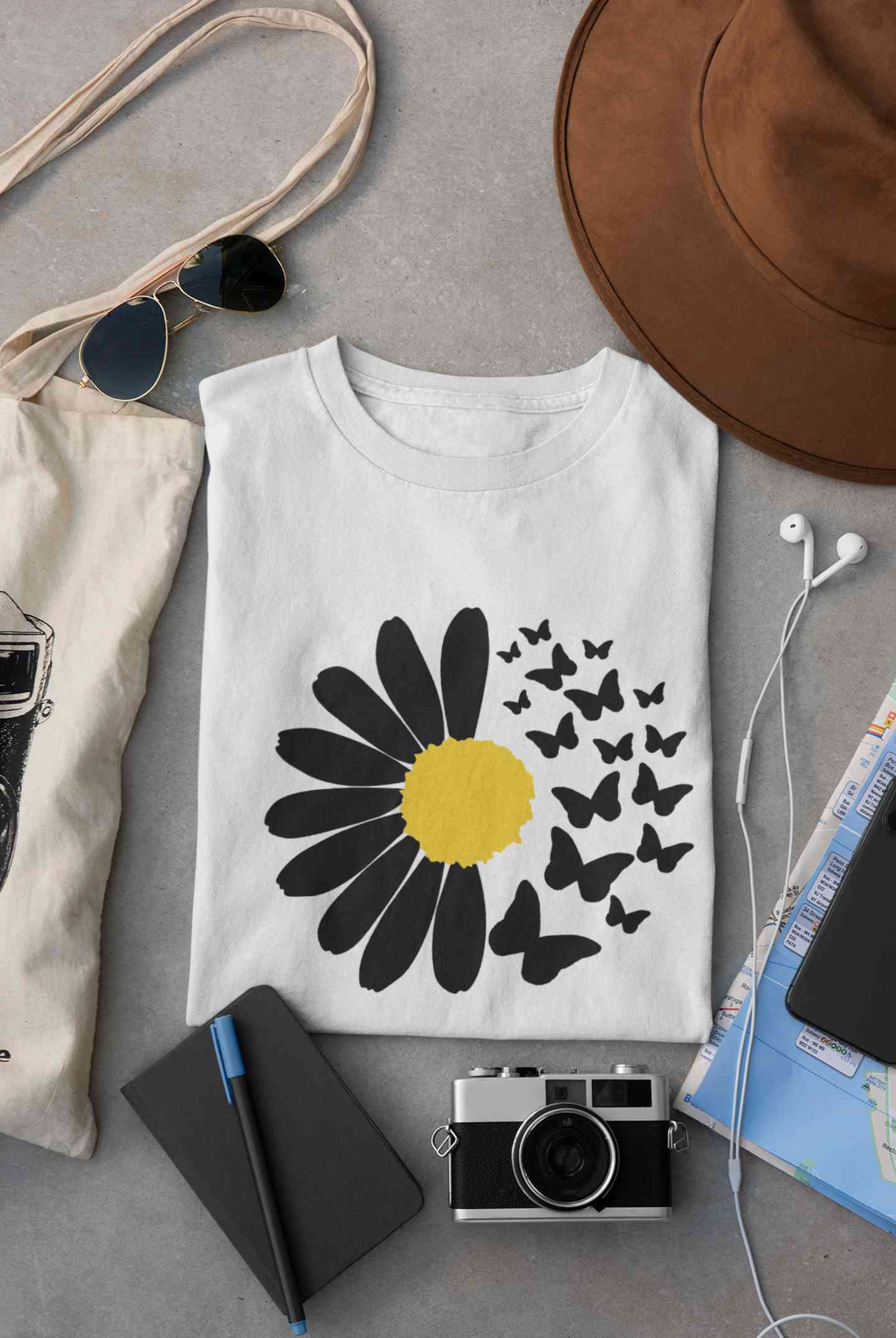 Cute Butterfly Daizy Graphic Women Half Sleeves T-shirt- FunkyTeesClub