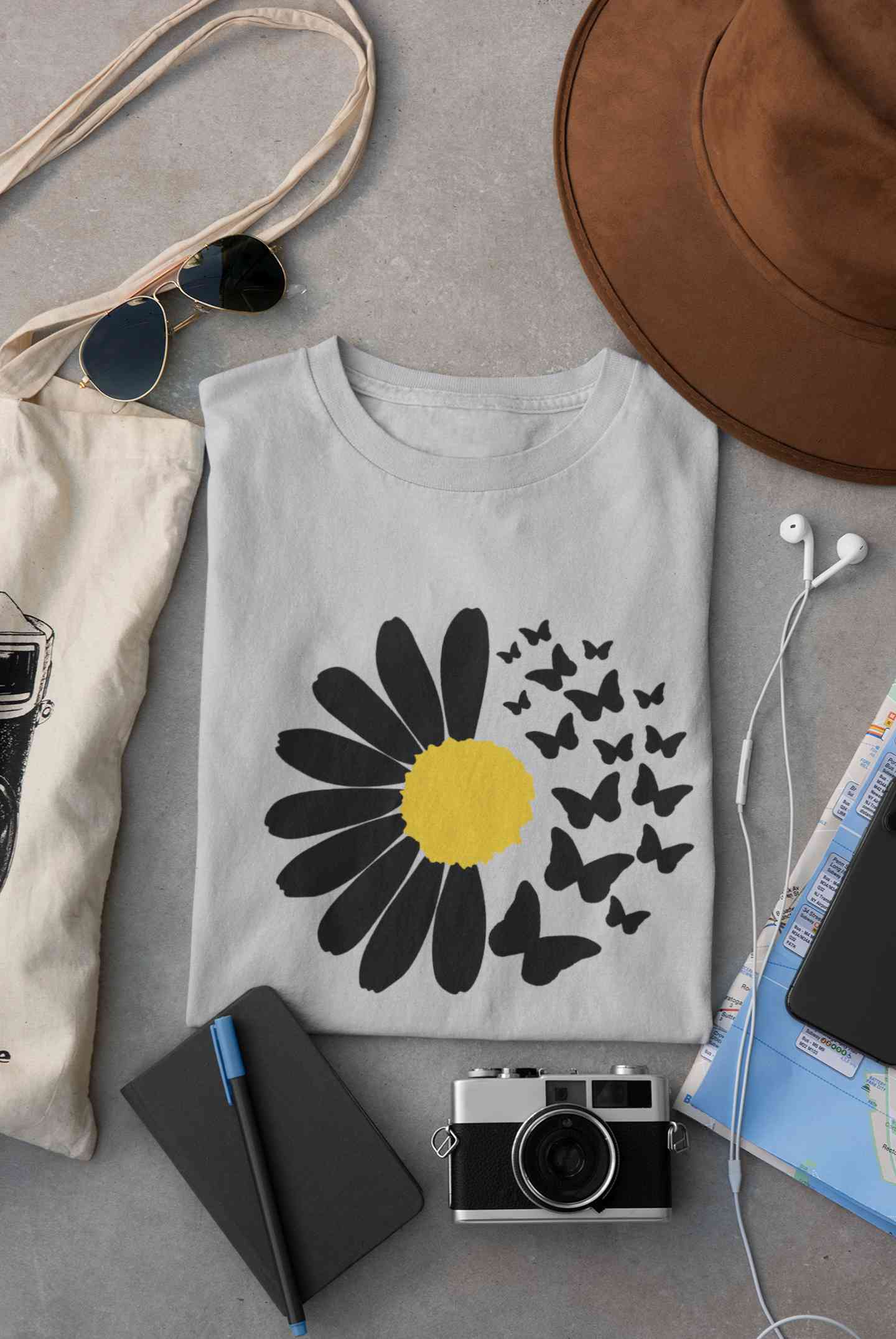 Cute Butterfly Daizy Graphic Women Half Sleeves T-shirt- FunkyTeesClub