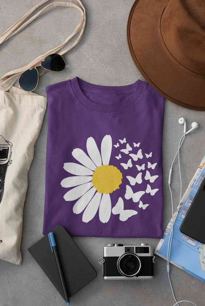 Cute Butterfly Daizy Graphic Women Half Sleeves T-shirt- FunkyTeesClub