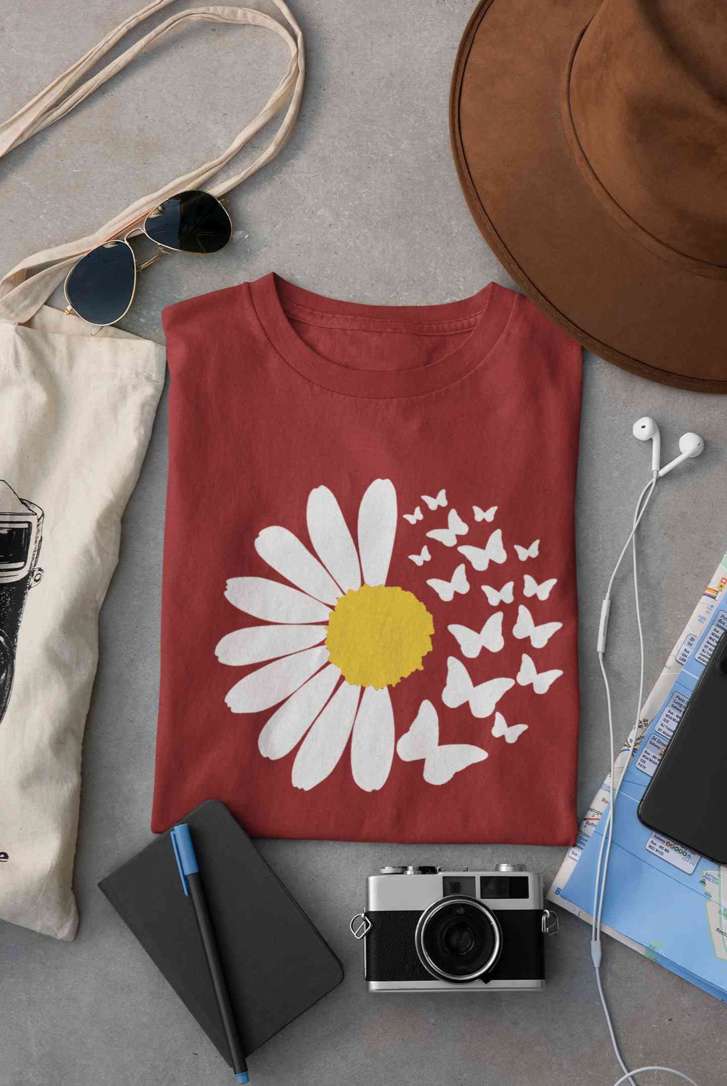 Cute Butterfly Daizy Graphic Women Half Sleeves T-shirt- FunkyTeesClub