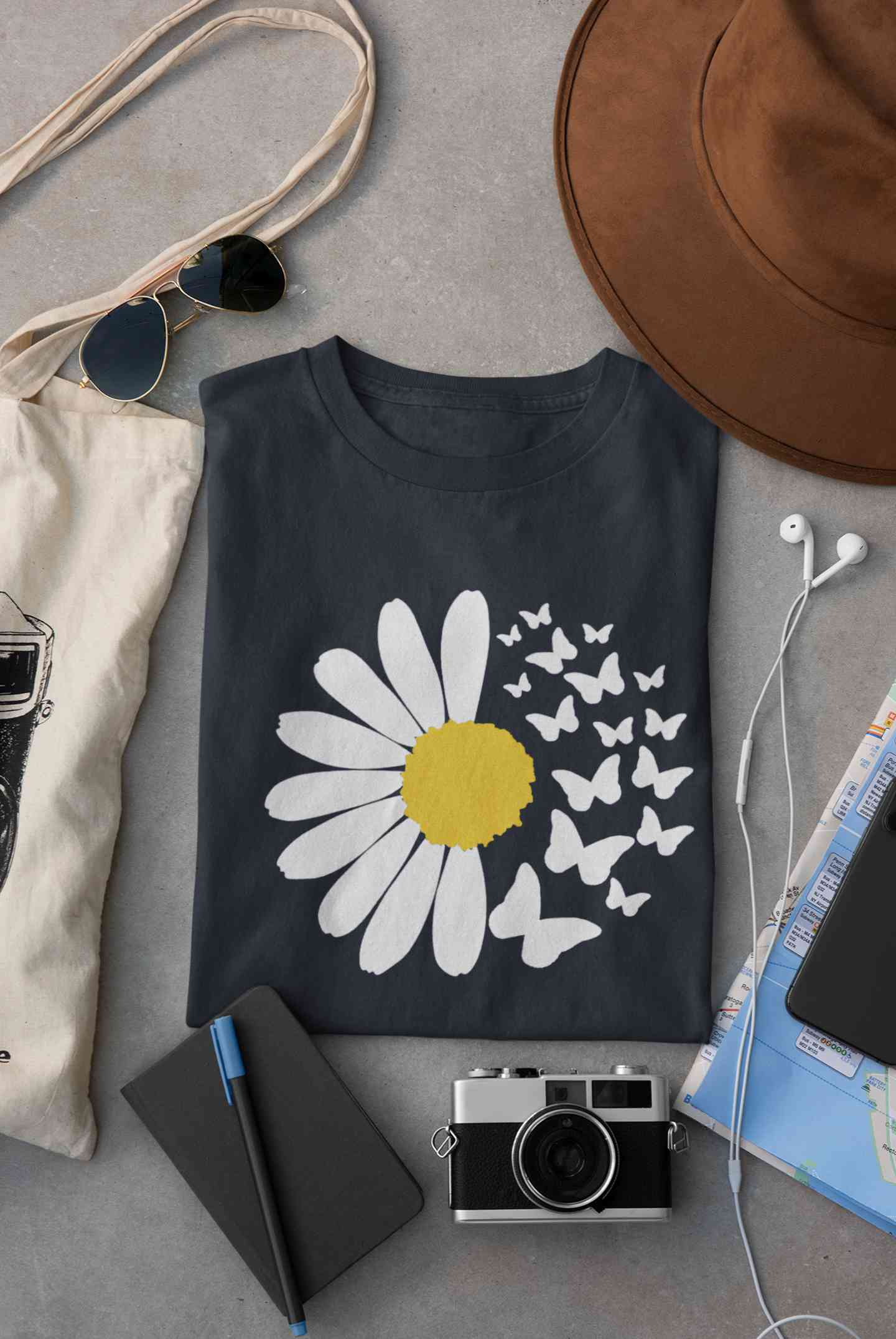 Cute Butterfly Daizy Graphic Women Half Sleeves T-shirt- FunkyTeesClub