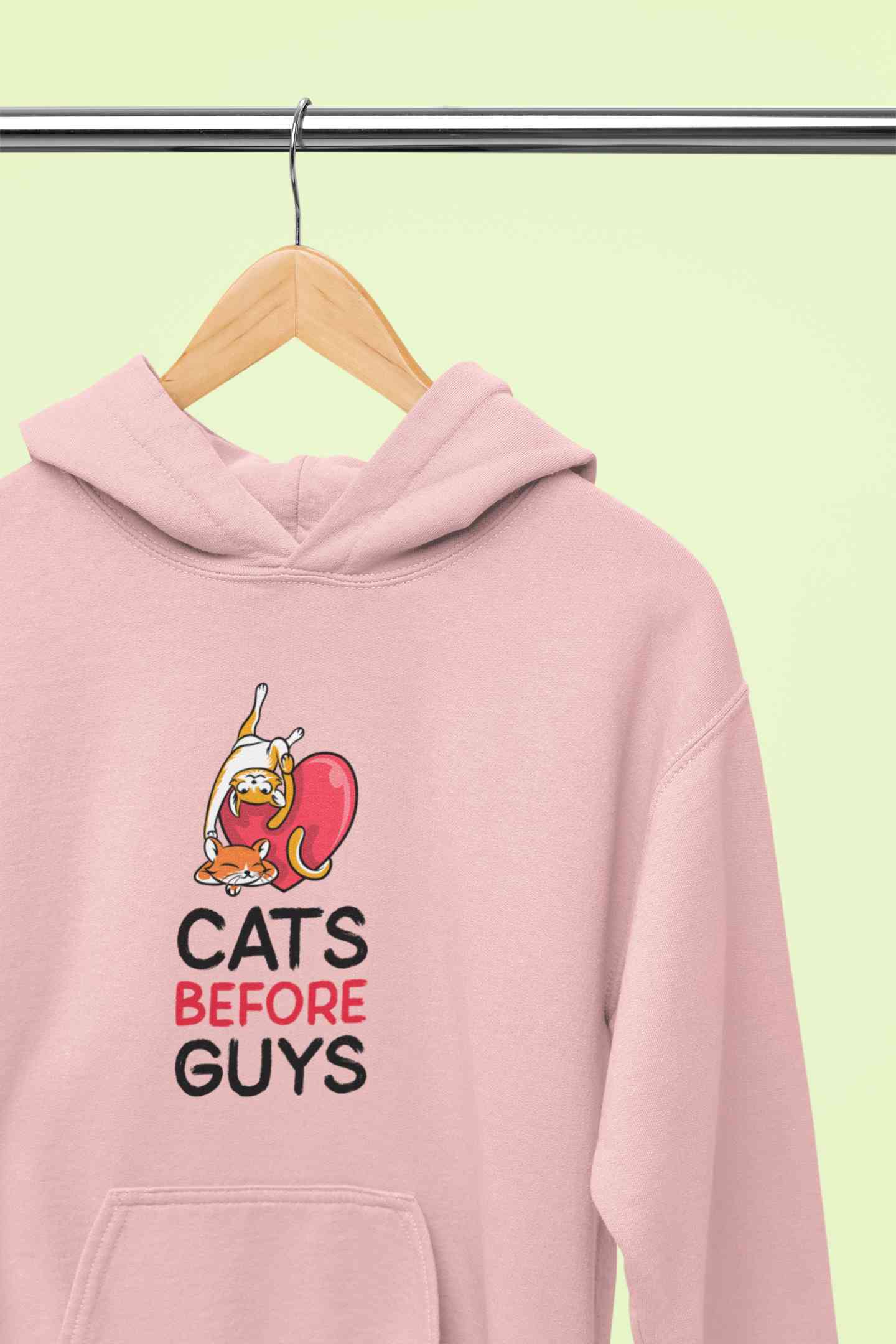 Cats Before Guys Quotes Graphics Hoodies for Women-FunkyTeesClub