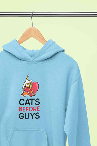 Cats Before Guys Quotes Graphics Hoodies for Women-FunkyTeesClub