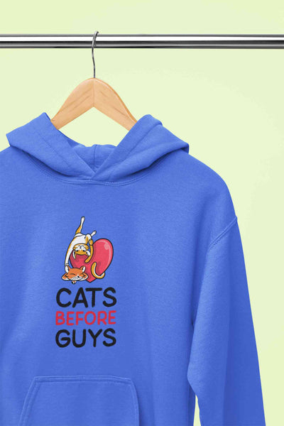 Cats Before Guys Quotes Graphics Hoodies for Women-FunkyTeesClub