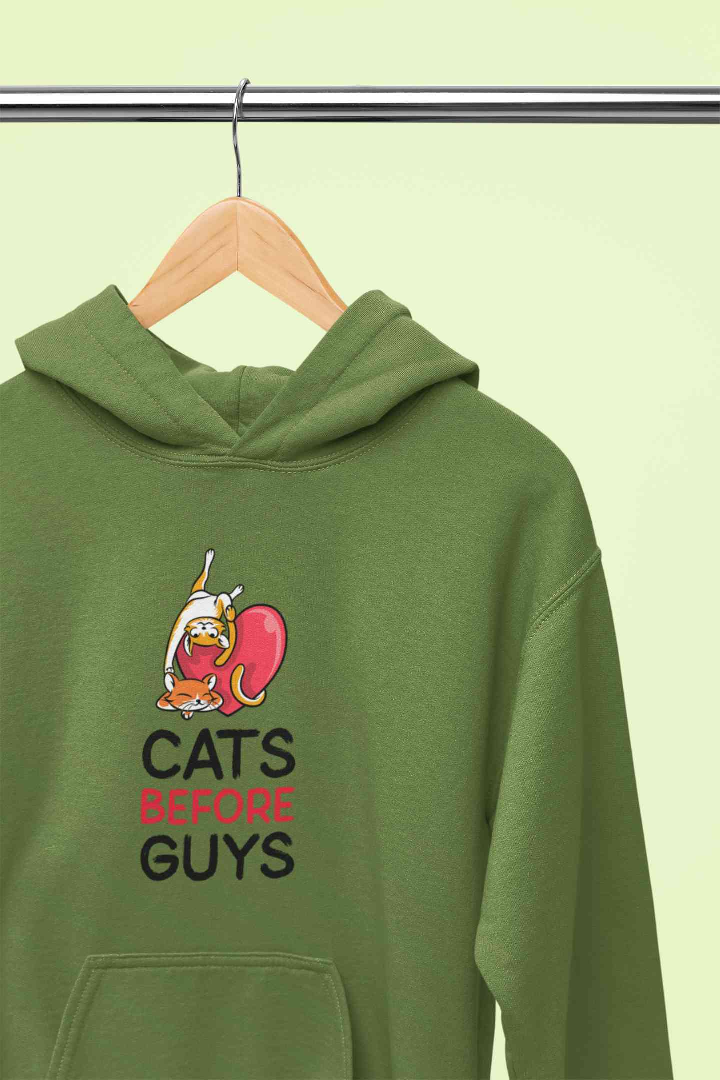 Cats Before Guys Quotes Graphics Hoodies for Women-FunkyTeesClub