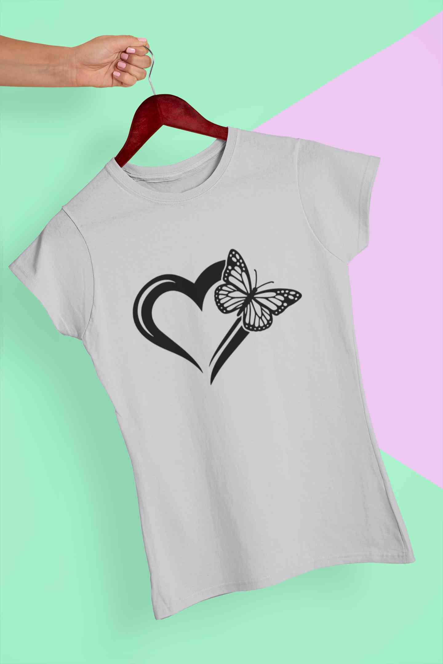 Heart Butterfly Vector Women Half Sleeves T-shirt- FunkyTeesClub