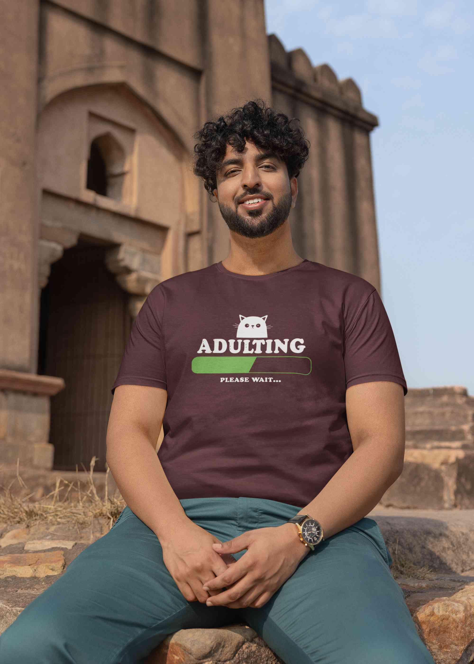 Adulting Please Wait Mens Half Sleeves T-shirt- FunkyTeesClub