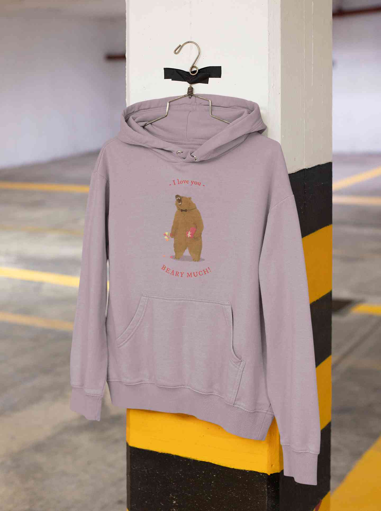 I Love You Beary Much Cartoon Graphics Quotes Hoodies for Women-FunkyTeesClub