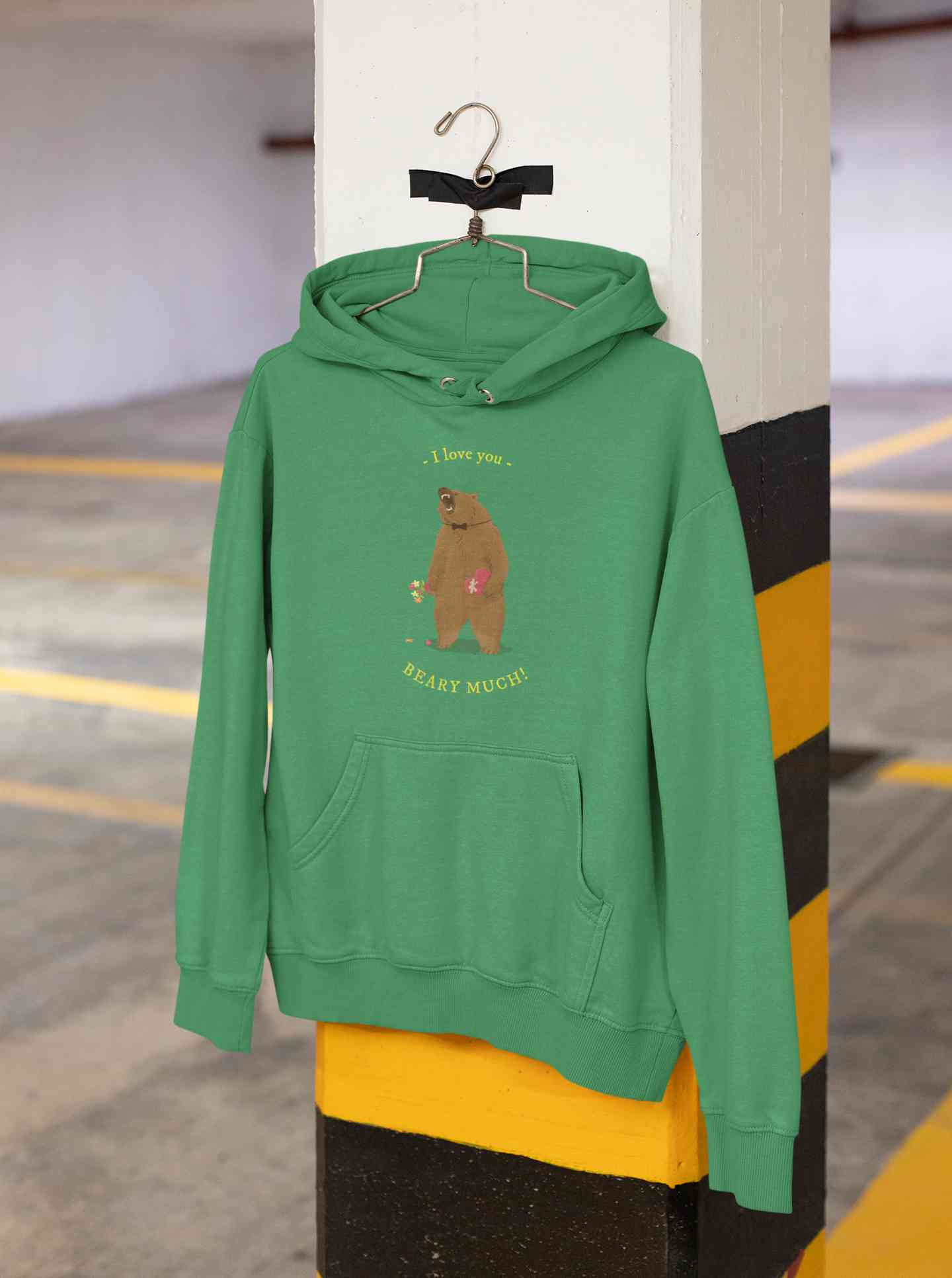 I Love You Beary Much Cartoon Graphics Quotes Hoodies for Women-FunkyTeesClub
