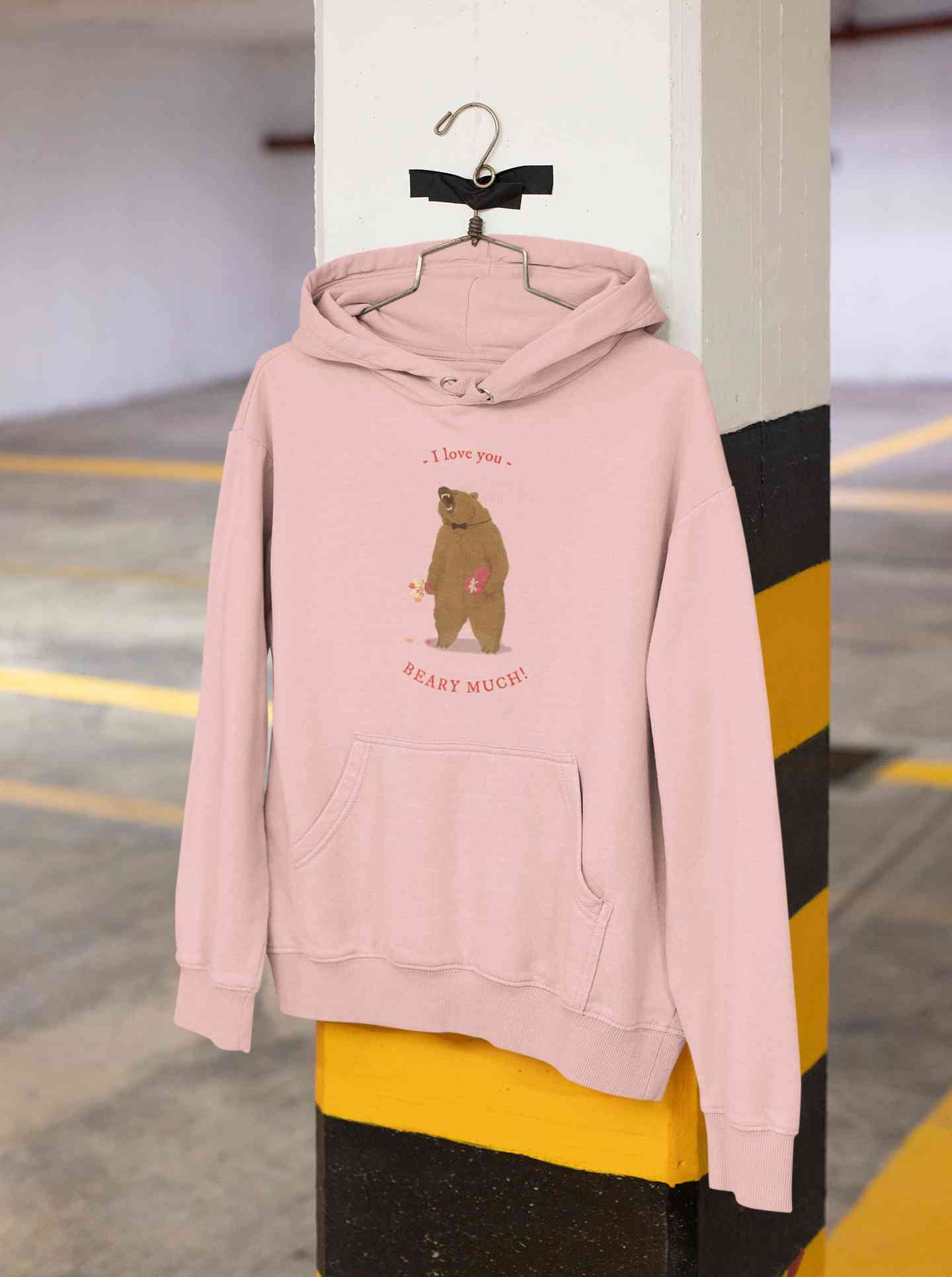 I Love You Beary Much Cartoon Graphics Quotes Hoodies for Women-FunkyTeesClub