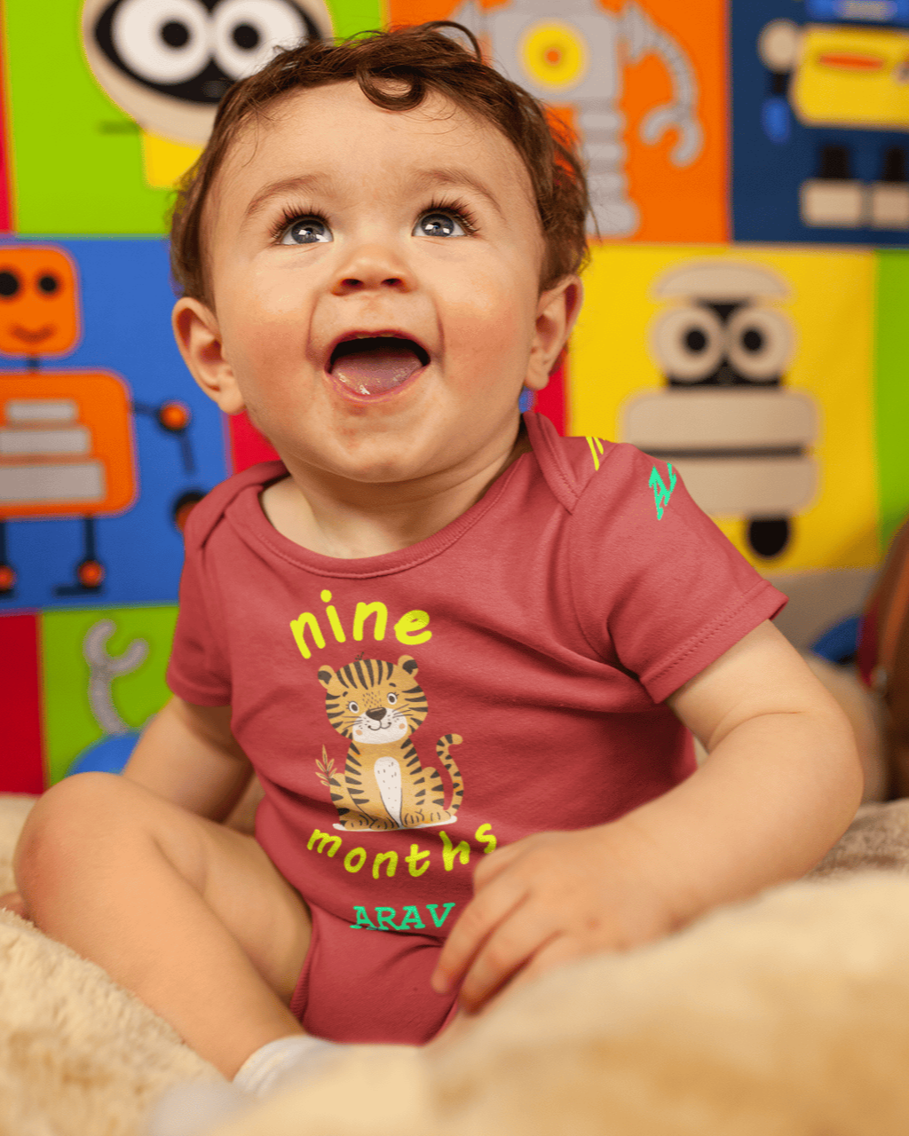 Custom Name Nine Month Rompers for Baby Boy- FunkyTeesClub