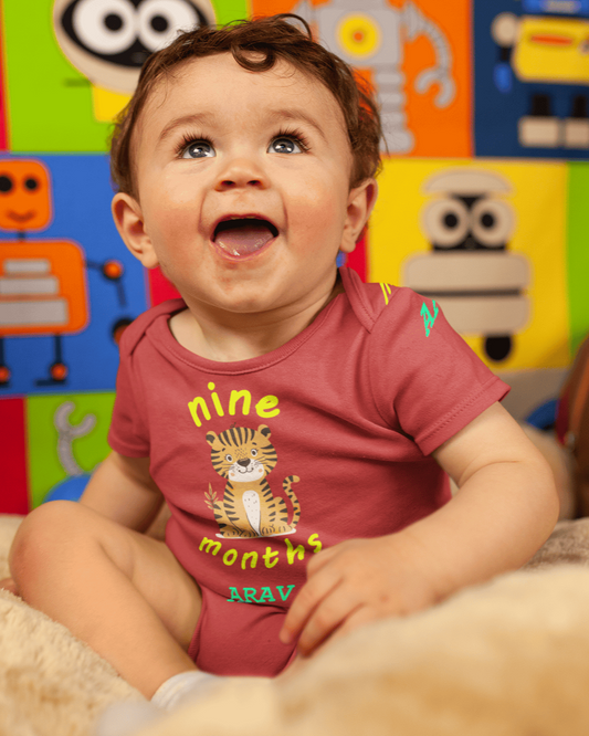 Custom Name Nine Month Rompers for Baby Boy- FunkyTeesClub