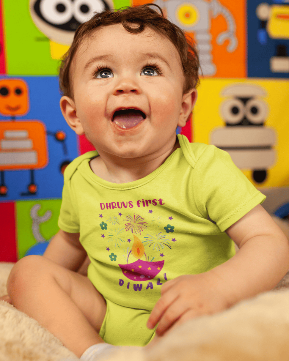 Custom Name First Diwali Celebration Diwali Rompers for Baby Boy- FunkyTeesClub