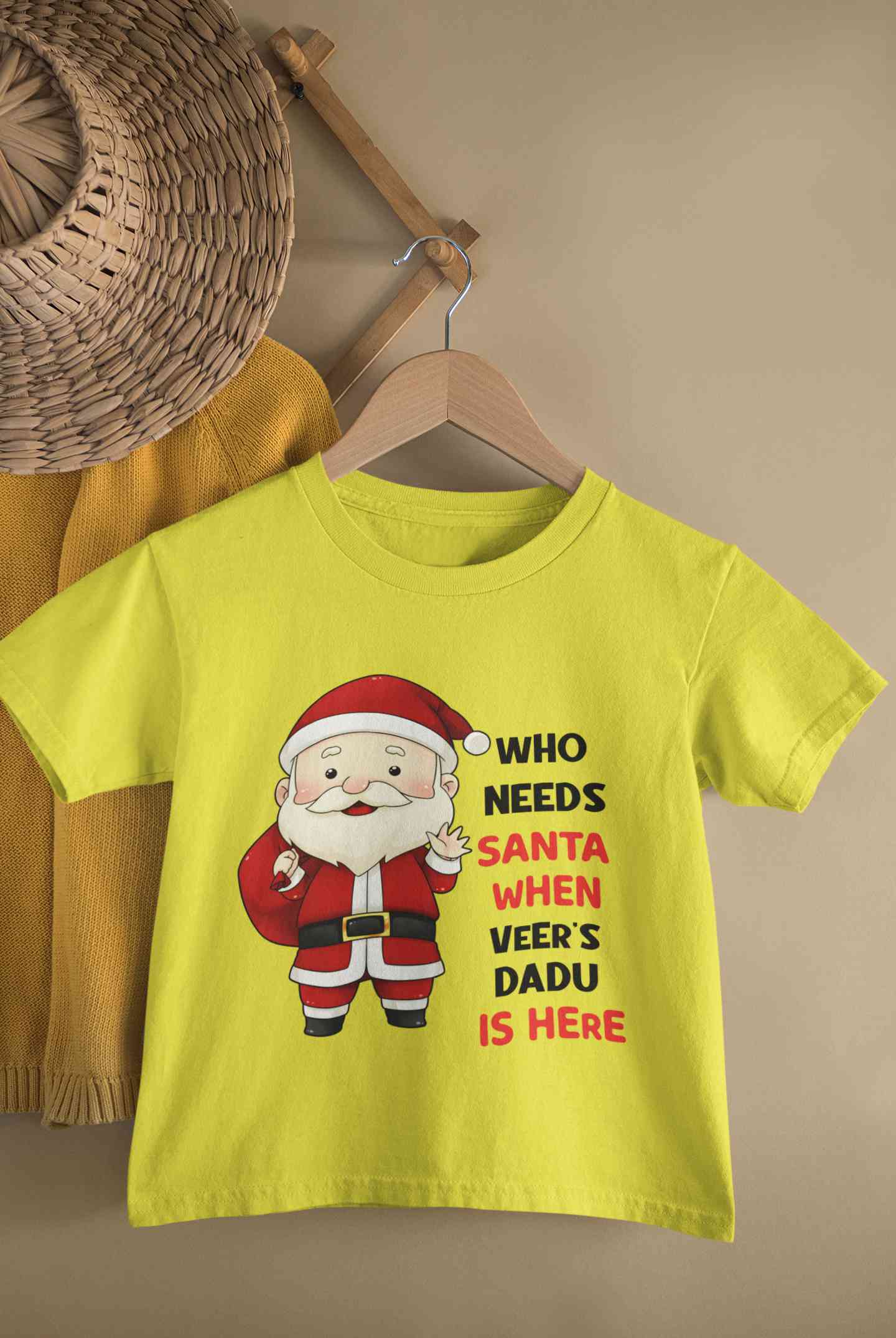Customized Name Santa Dadu Is Here Christmas Half Sleeves T-Shirt for Boy-FunkyTeesClub