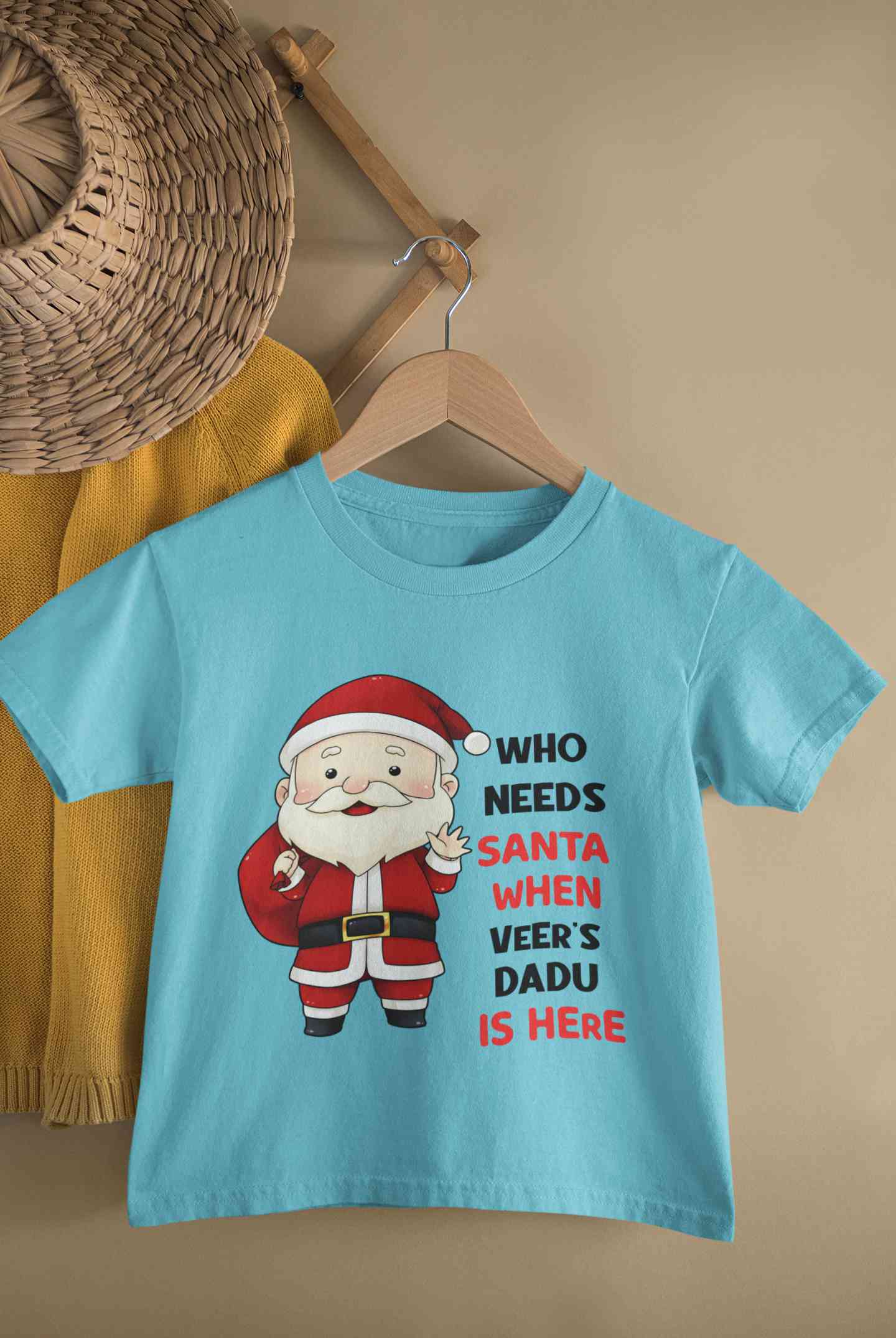 Customized Name Santa Dadu Is Here Christmas Half Sleeves T-Shirt for Boy-FunkyTeesClub