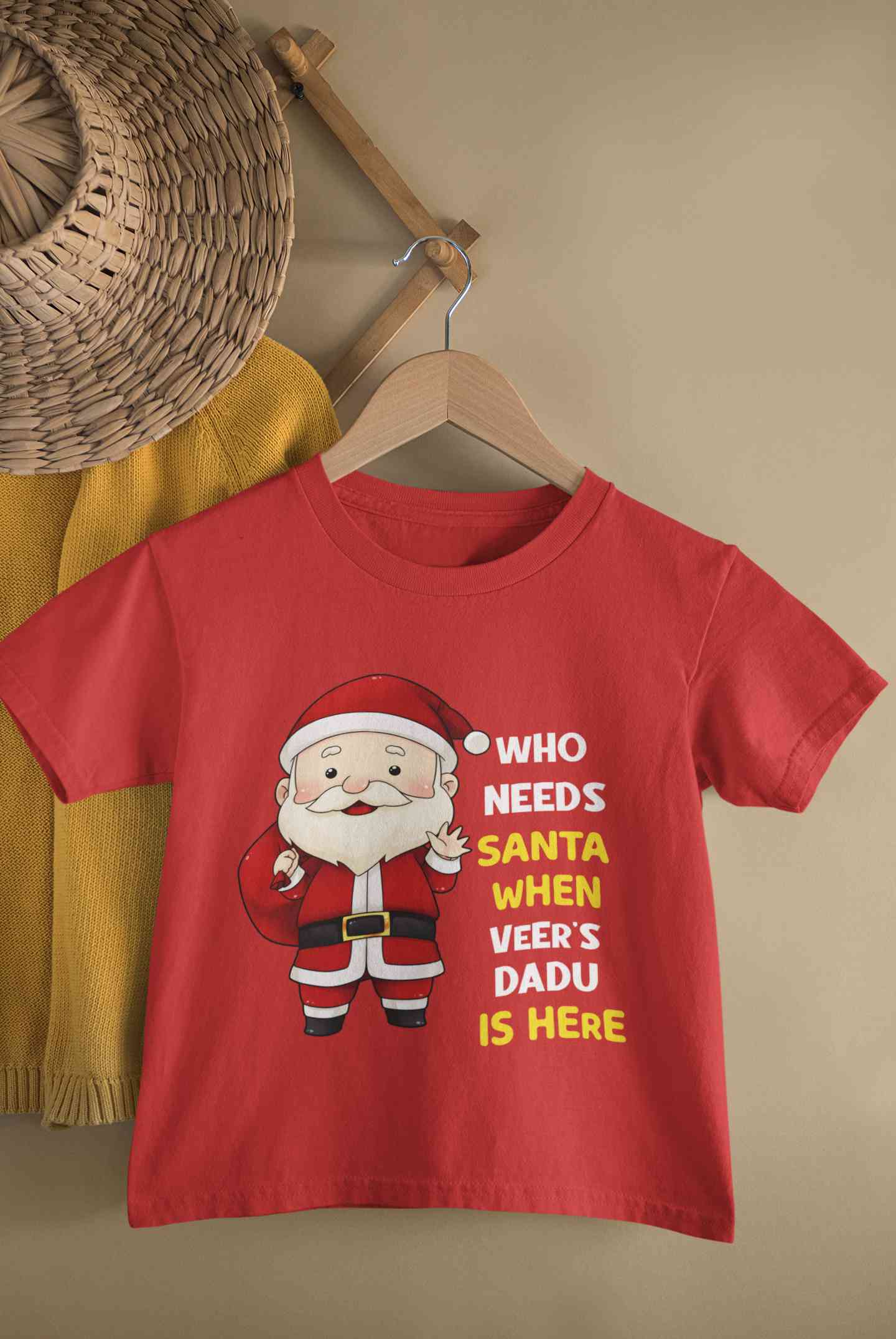 Customized Name Santa Dadu Is Here Christmas Half Sleeves T-Shirt for Boy-FunkyTeesClub