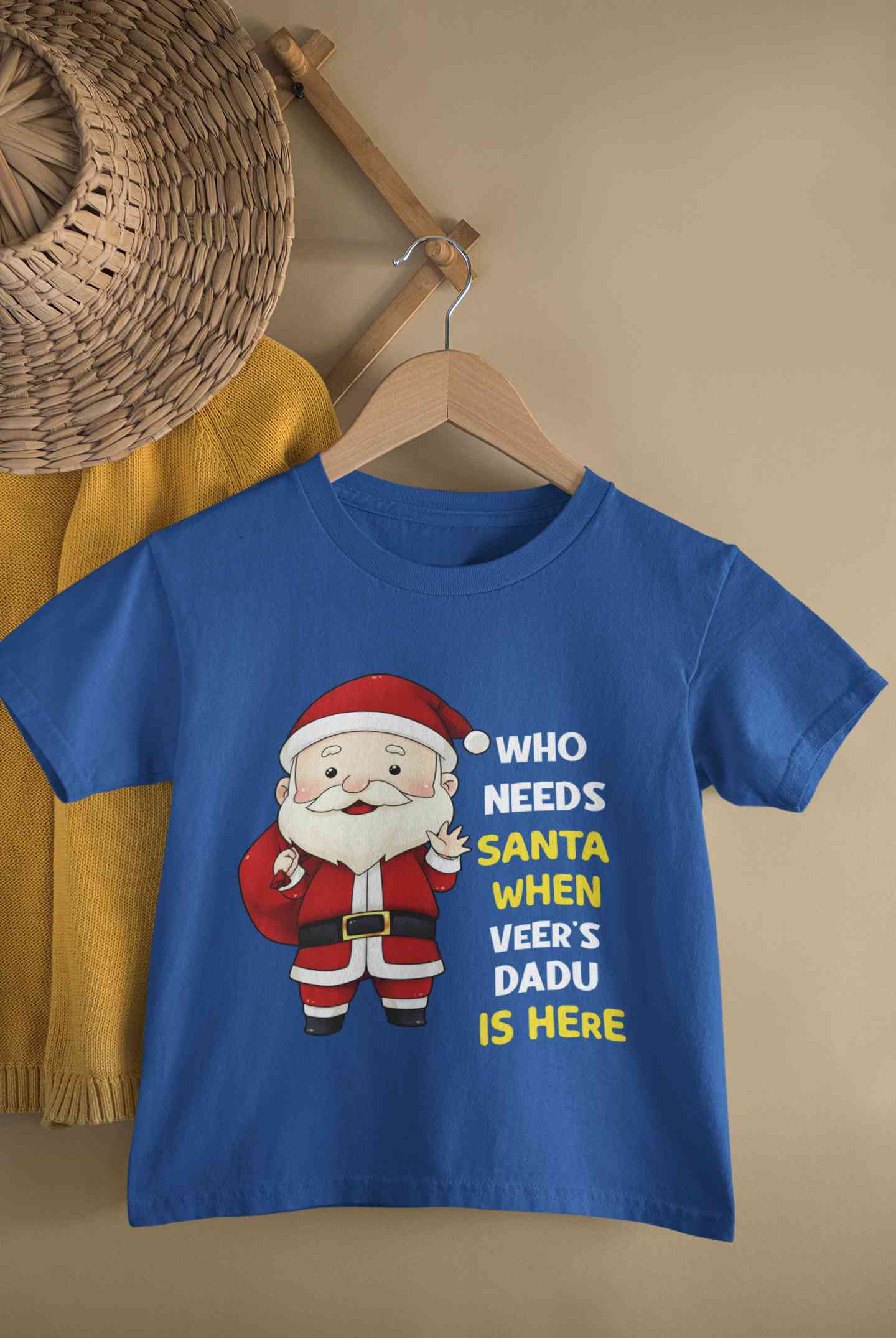 Customized Name Santa Dadu Is Here Christmas Half Sleeves T-Shirt for Boy-FunkyTeesClub