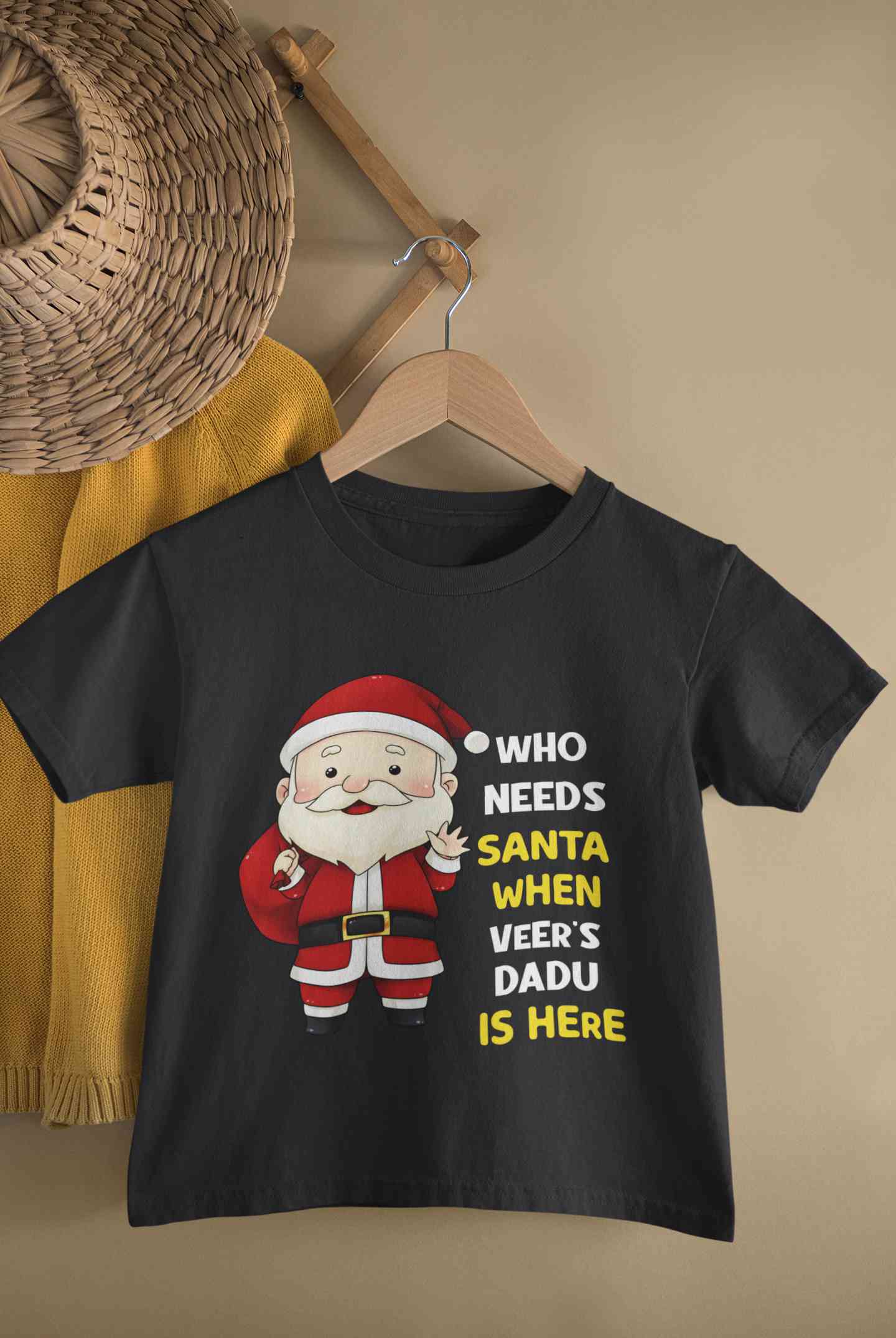 Customized Name Santa Dadu Is Here Christmas Half Sleeves T-Shirt for Boy-FunkyTeesClub