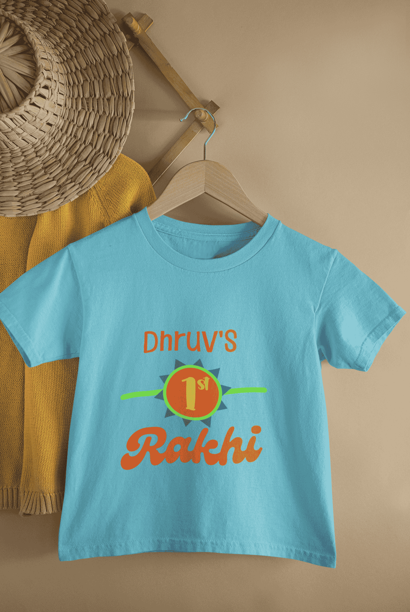 Custom Name My First Rakhi Rakshabandhan Half Sleeves T-Shirt for Boys -FunkyTeesClub