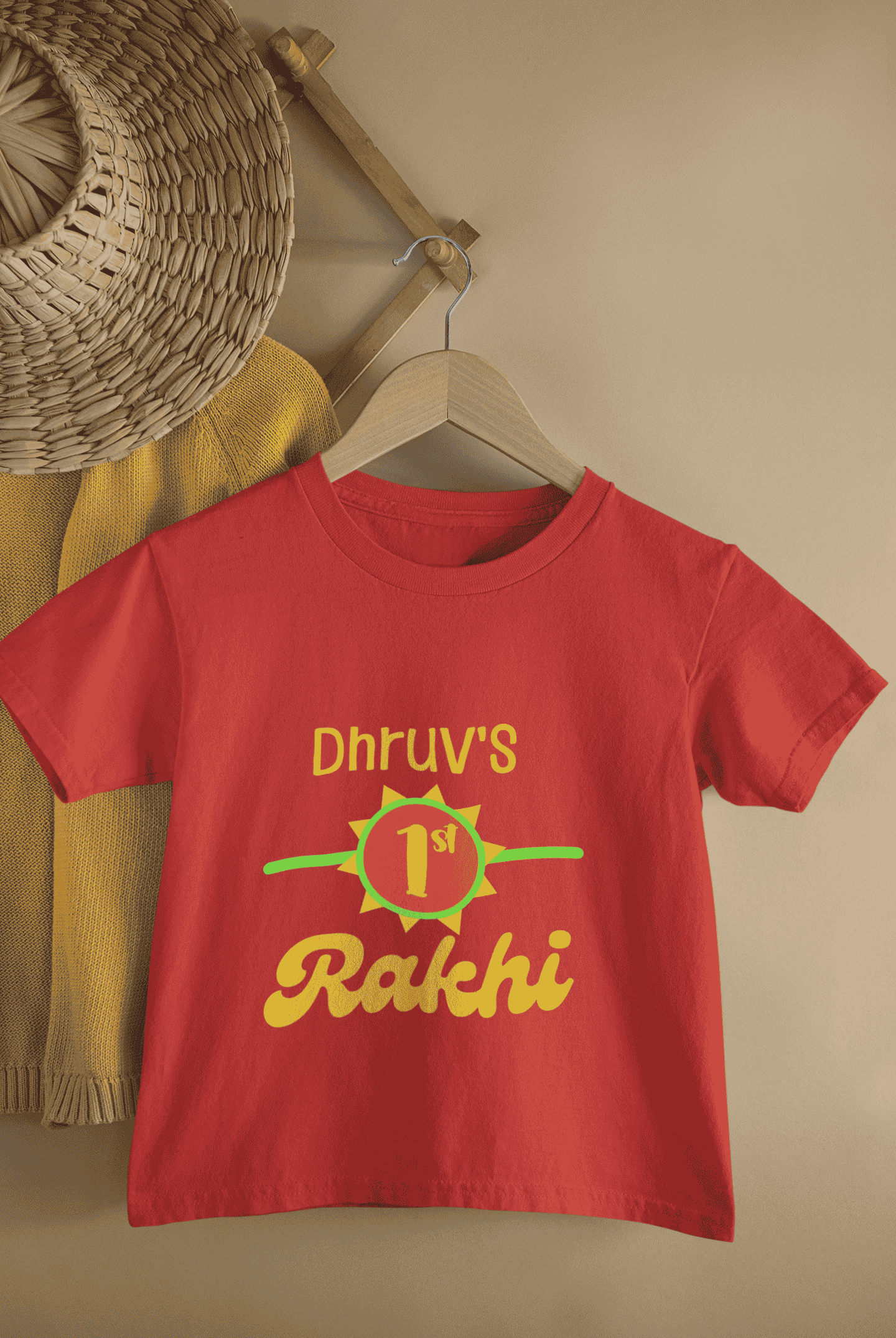 Custom Name My First Rakhi Rakshabandhan Half Sleeves T-Shirt for Boys -FunkyTeesClub