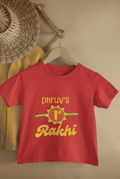 Custom Name My First Rakhi Rakshabandhan Half Sleeves T-Shirt for Boys -FunkyTeesClub