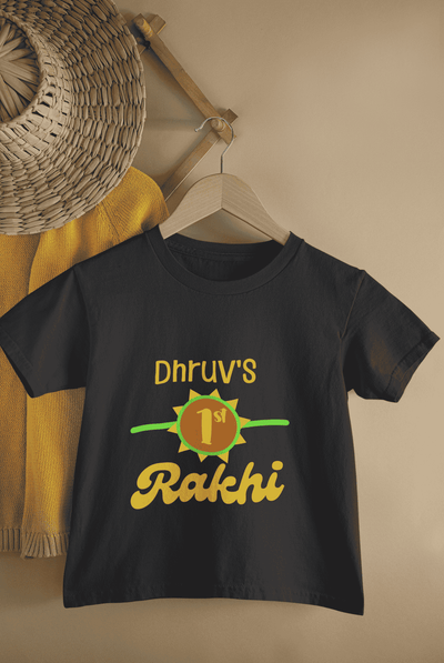 Custom Name My First Rakhi Rakshabandhan Half Sleeves T-Shirt for Boys -FunkyTeesClub