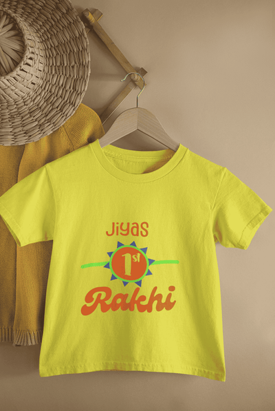 Custom Name My First Rakhi Rakshabandhan Half Sleeves T-Shirt For Girls -FunkyTeesClub