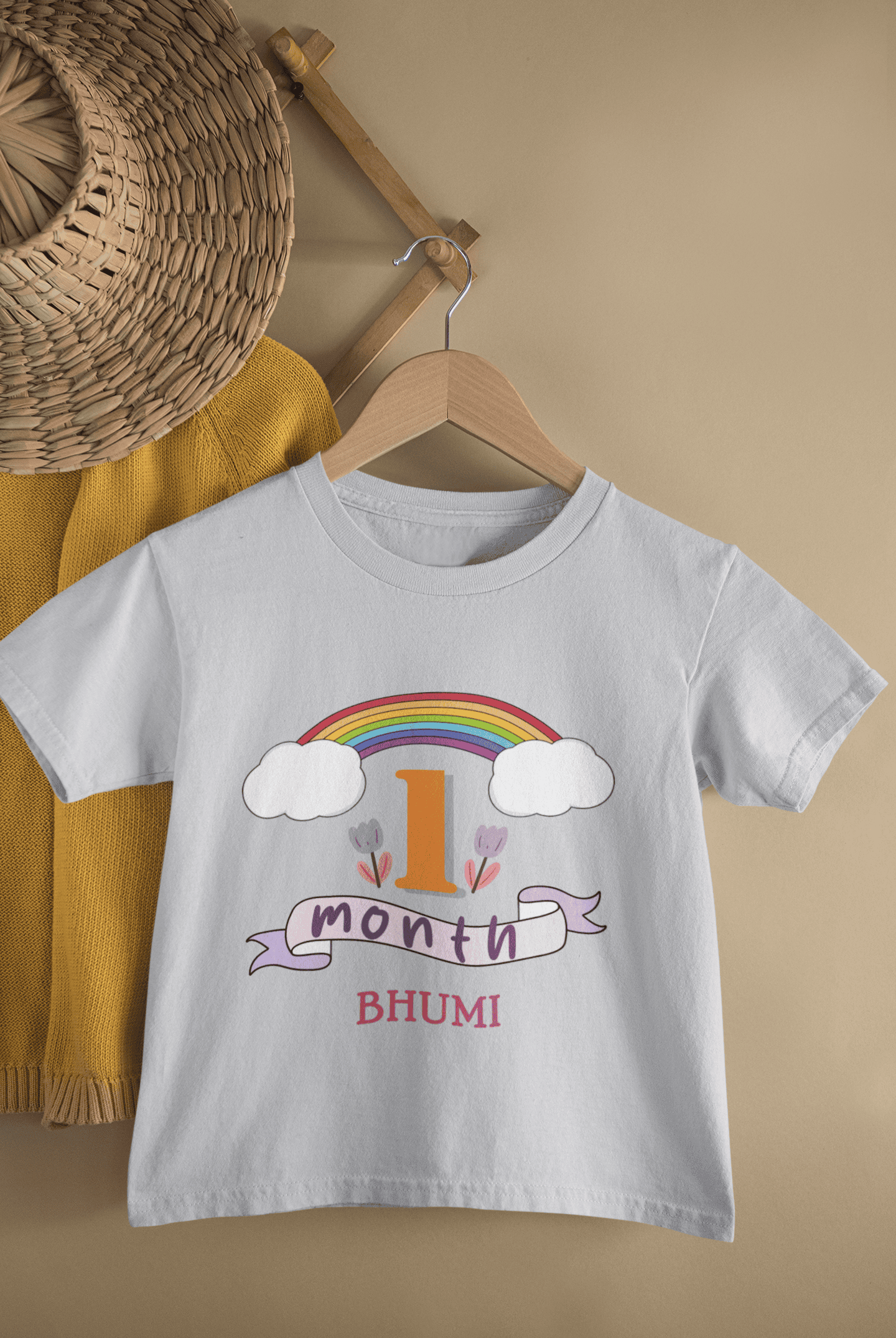 Custom Name First Month Birthday Half Sleeves T-Shirt For Girls -FunkyTeesClub