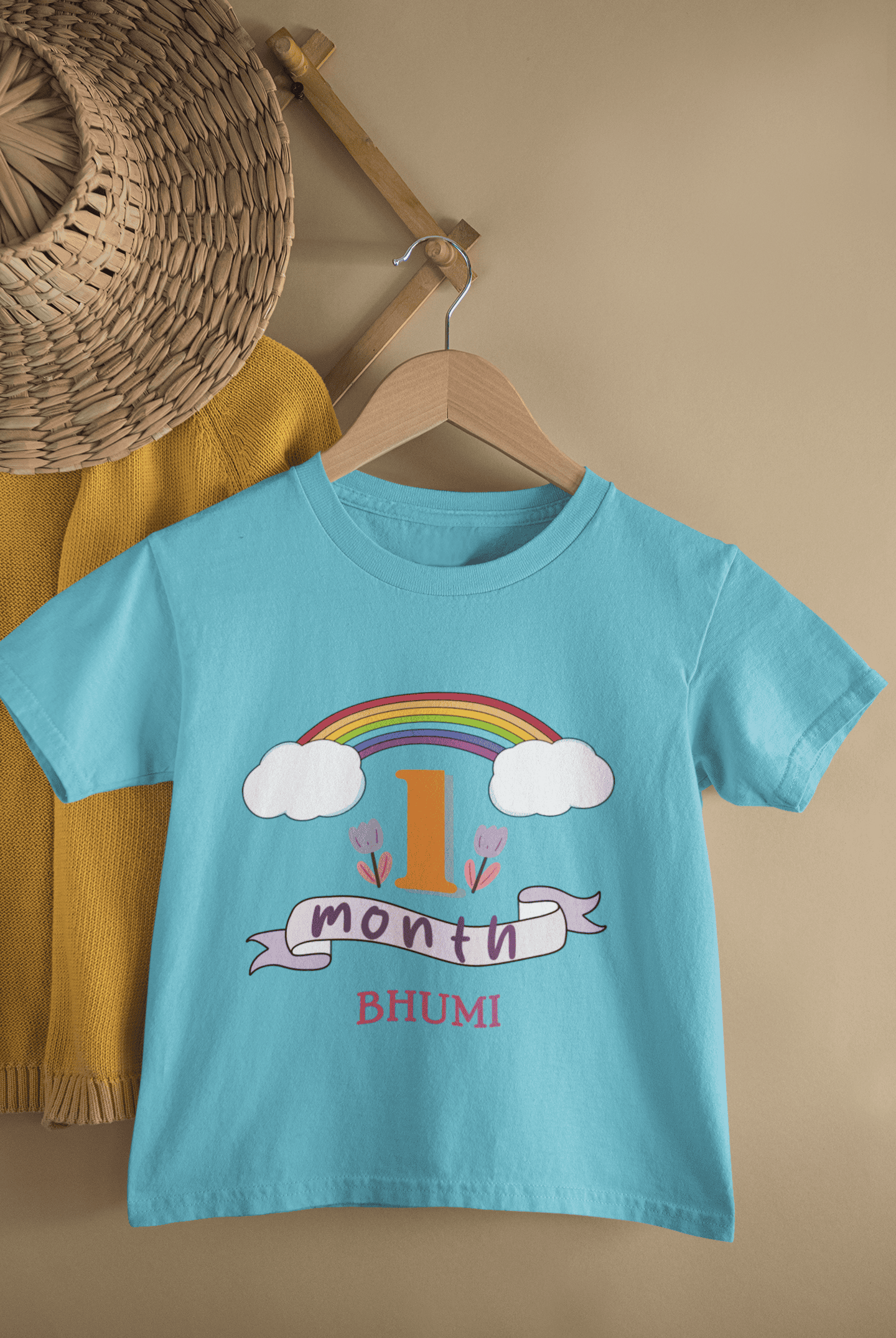 Custom Name First Month Birthday Half Sleeves T-Shirt For Girls -FunkyTeesClub