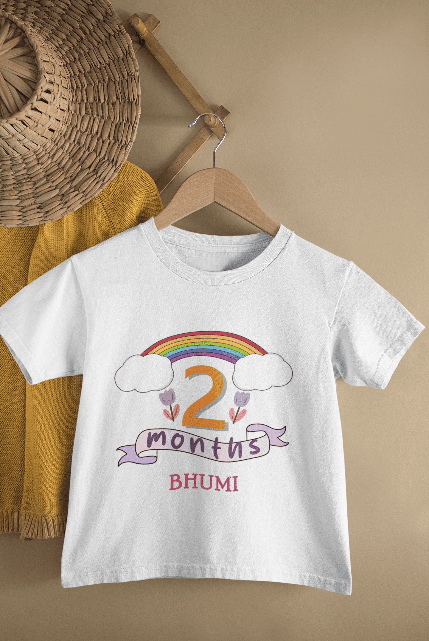 Custom Name Second Month Birthday Half Sleeves T-Shirt For Girls -FunkyTeesClub