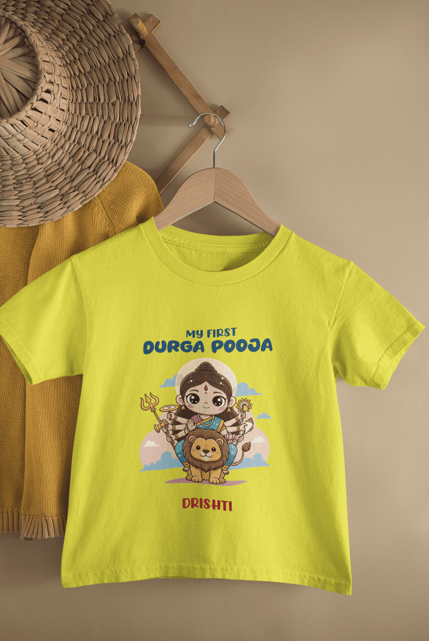 Custom Name My First Durga Pooja Half Sleeves T-Shirt For Girls -FunkyTeesClub