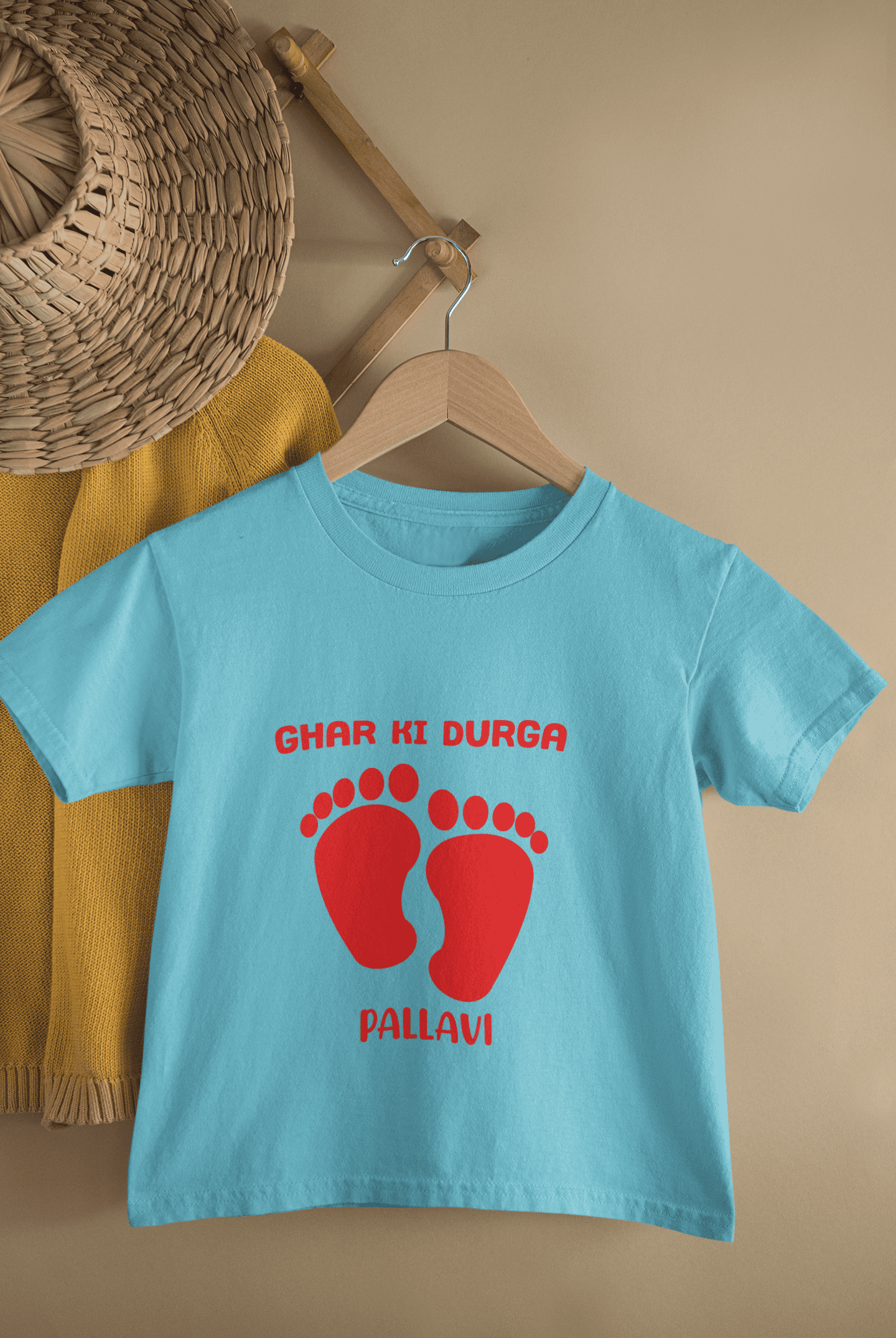 Custom Name Ghar Ki Durga - Durga Pooja Half Sleeves T-Shirt For Girls -FunkyTeesClub
